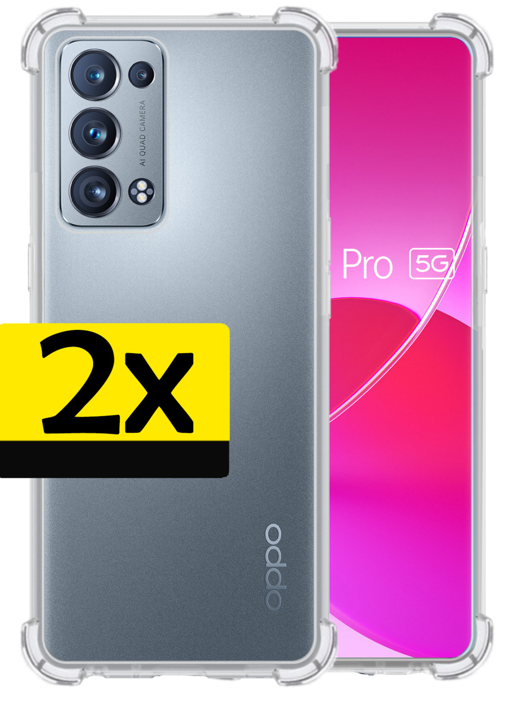 LUQ Hoesje Geschikt voor OPPO Reno 6 Pro Hoesje Shockproof Case Siliconen - Hoes Geschikt voor OPPO Reno 6 Pro Hoes Cover Siliconen - Transparant - 2 Stuks