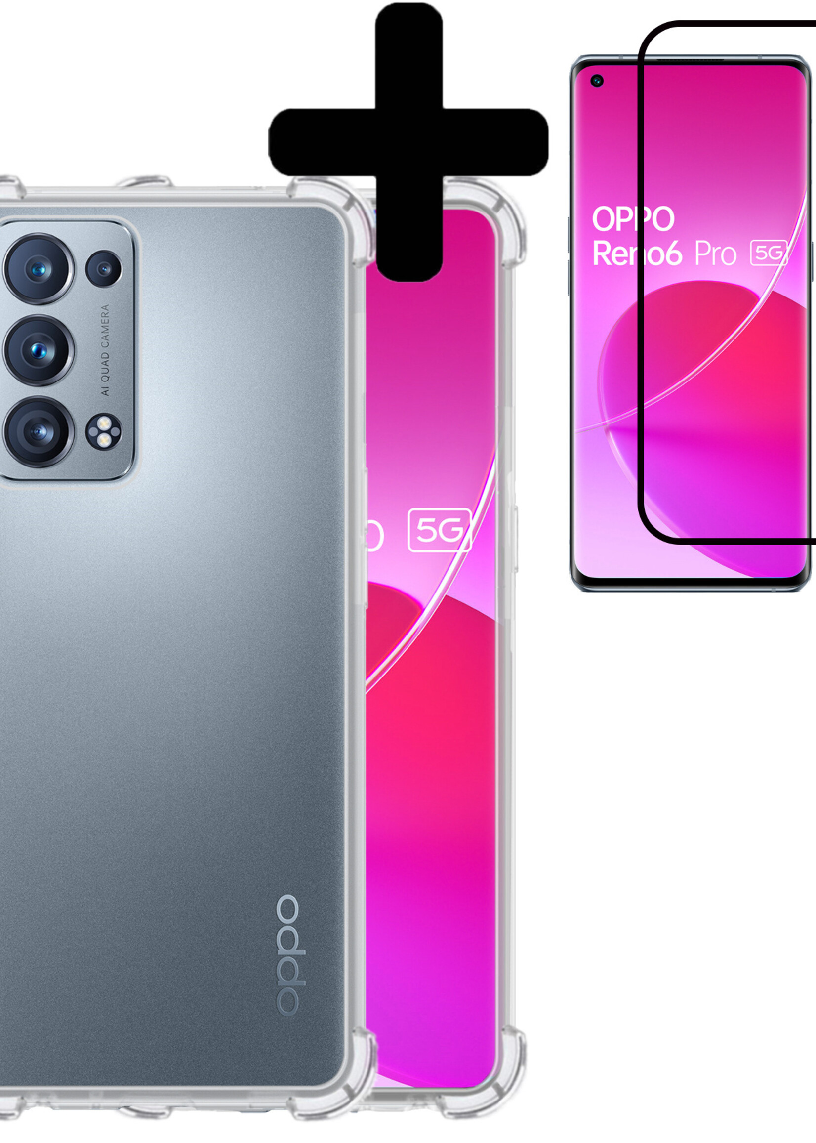 LUQ Hoesje Geschikt voor OPPO Reno 6 Pro Hoesje Shockproof Case Siliconen Met Screenprotector - Hoes Geschikt voor OPPO Reno 6 Pro Hoes Cover Siliconen - Transparant