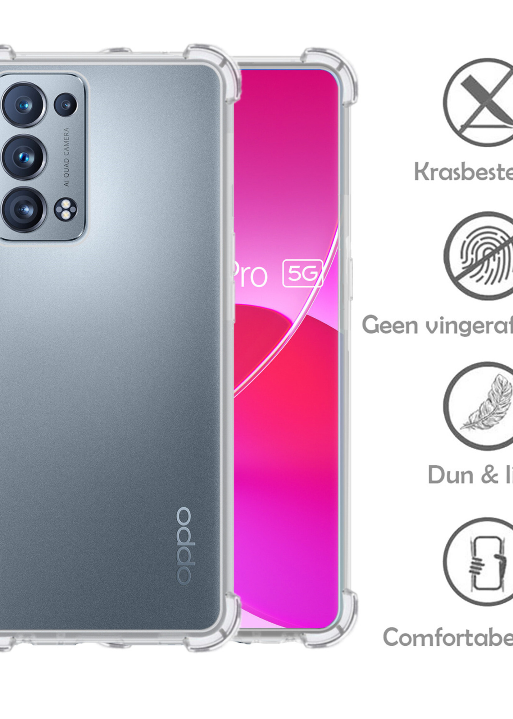 LUQ Hoesje Geschikt voor OPPO Reno 6 Pro Hoesje Shockproof Case Siliconen Met Screenprotector - Hoes Geschikt voor OPPO Reno 6 Pro Hoes Cover Siliconen - Transparant
