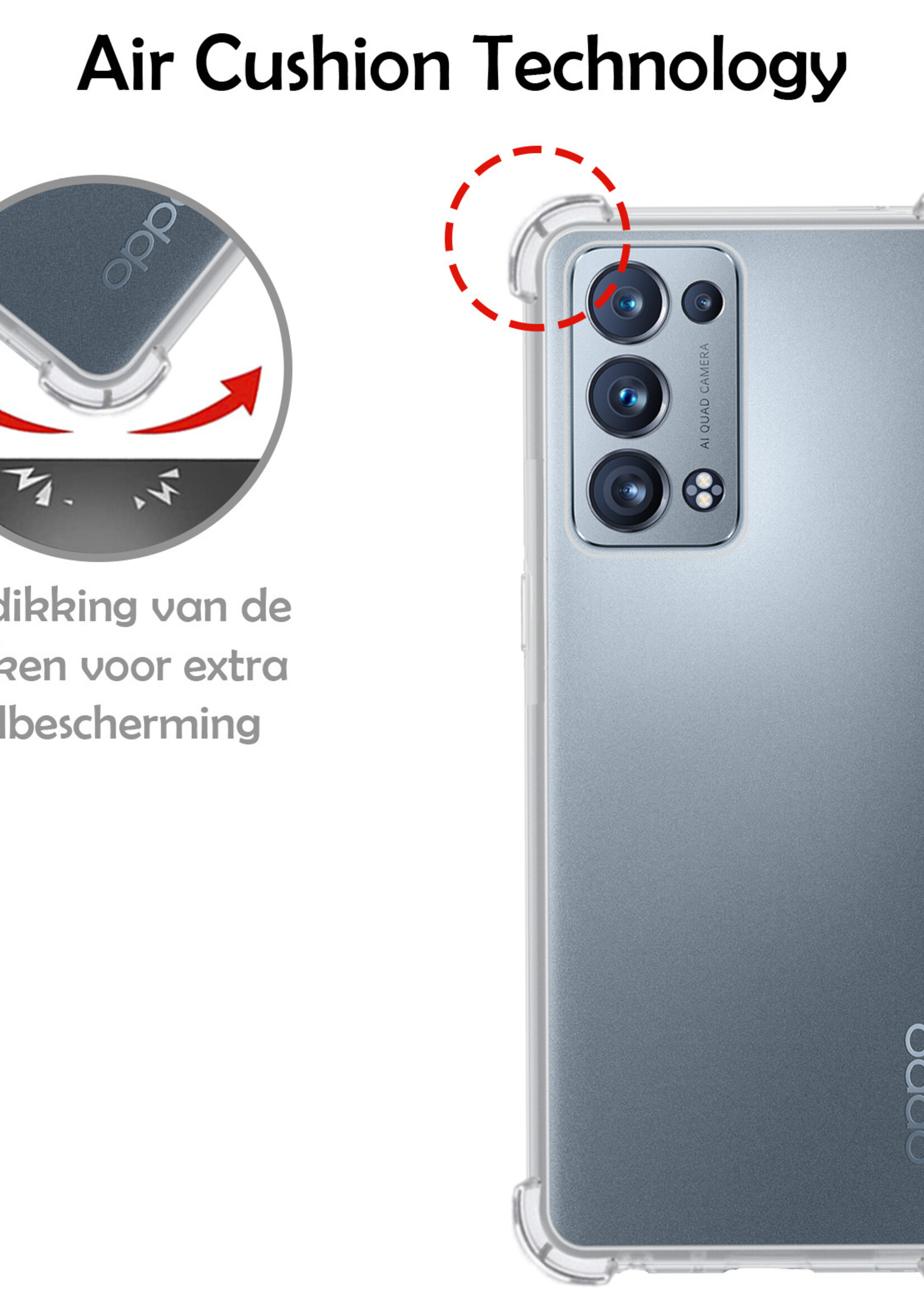 LUQ Hoesje Geschikt voor OPPO Reno 6 Pro Hoesje Shockproof Case Siliconen Met 2x Screenprotector - Hoes Geschikt voor OPPO Reno 6 Pro Hoes Cover Siliconen - Transparant