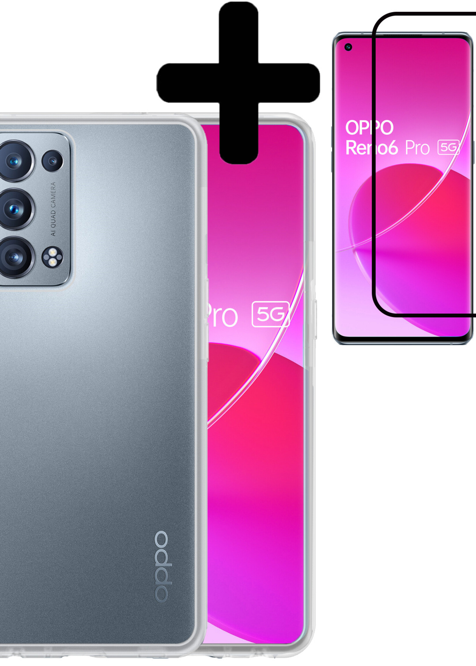 LUQ Hoesje Geschikt voor OPPO Reno 6 Pro Hoesje Siliconen Case Met Screenprotector - Hoes Geschikt voor OPPO Reno 6 Pro Hoes Siliconen - Transparant