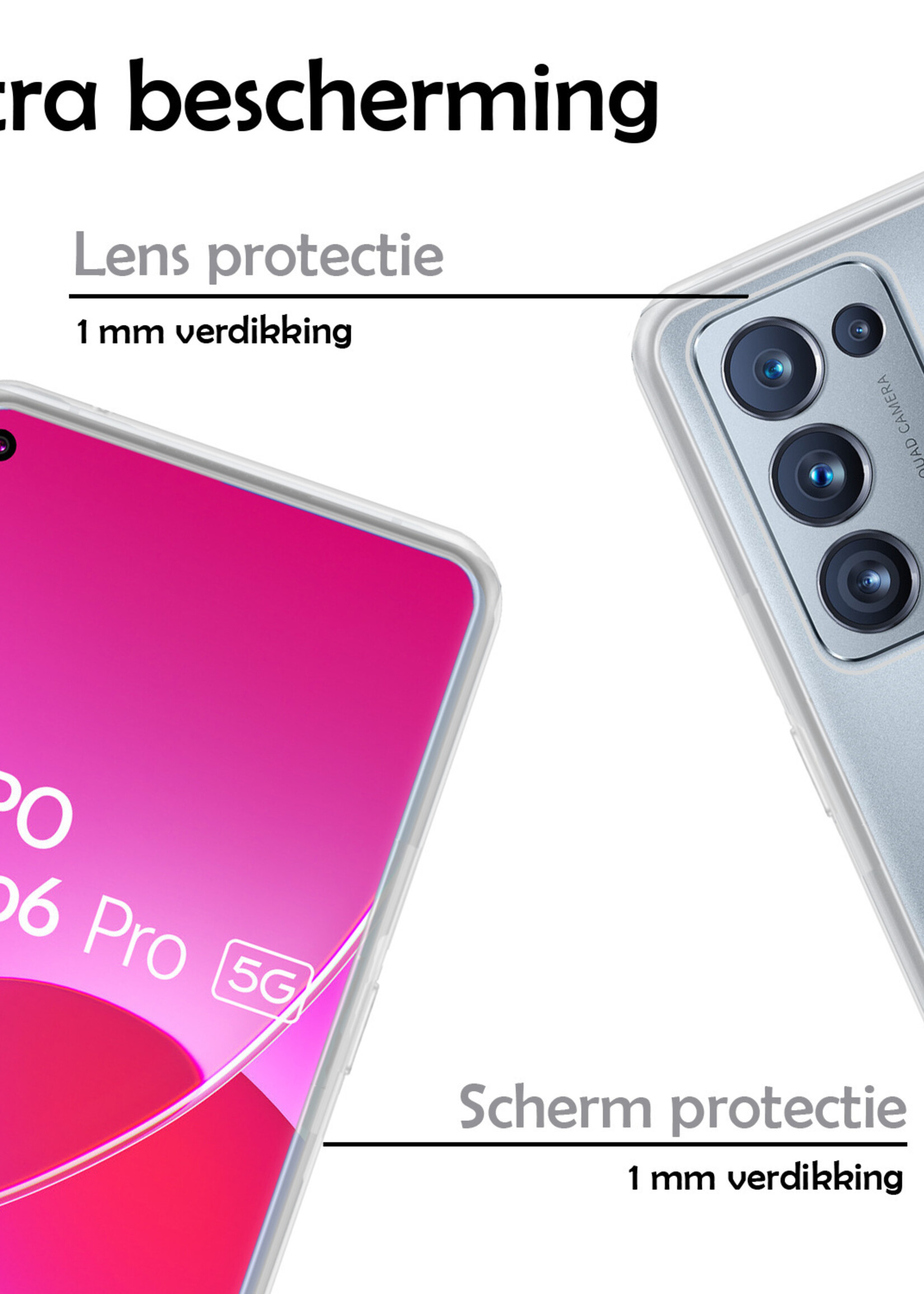 LUQ Hoesje Geschikt voor OPPO Reno 6 Pro Hoesje Siliconen Case Met Screenprotector - Hoes Geschikt voor OPPO Reno 6 Pro Hoes Siliconen - Transparant