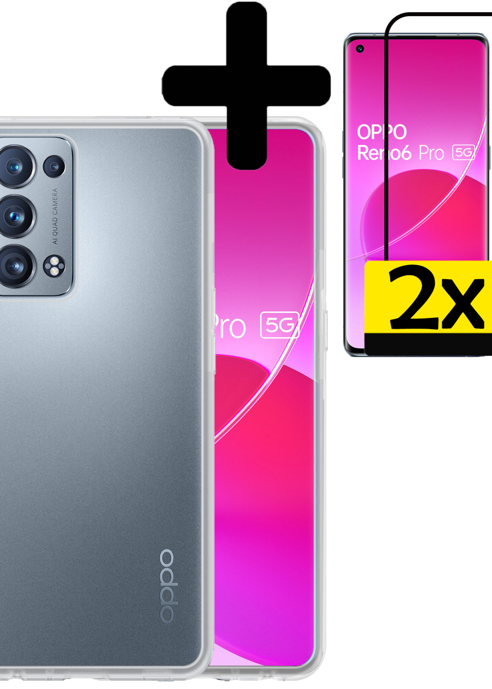 LUQ Hoesje Geschikt voor OPPO Reno 6 Pro Hoesje Siliconen Case Met 2x Screenprotector - Hoes Geschikt voor OPPO Reno 6 Pro Hoes Siliconen - Transparant