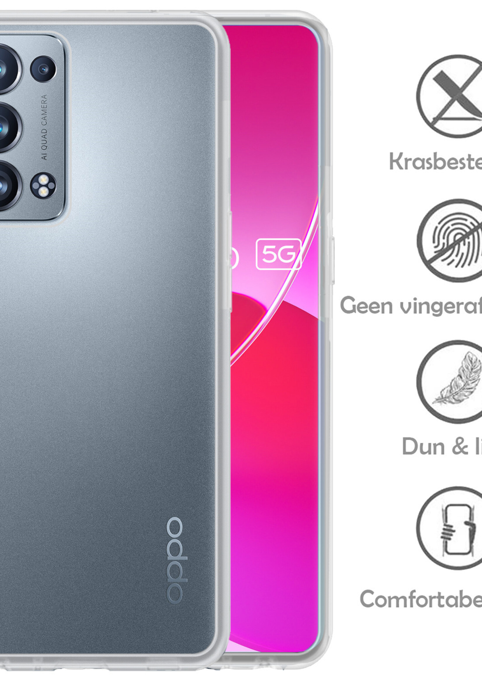 LUQ Hoesje Geschikt voor OPPO Reno 6 Pro Hoesje Siliconen Case Met 2x Screenprotector - Hoes Geschikt voor OPPO Reno 6 Pro Hoes Siliconen - Transparant