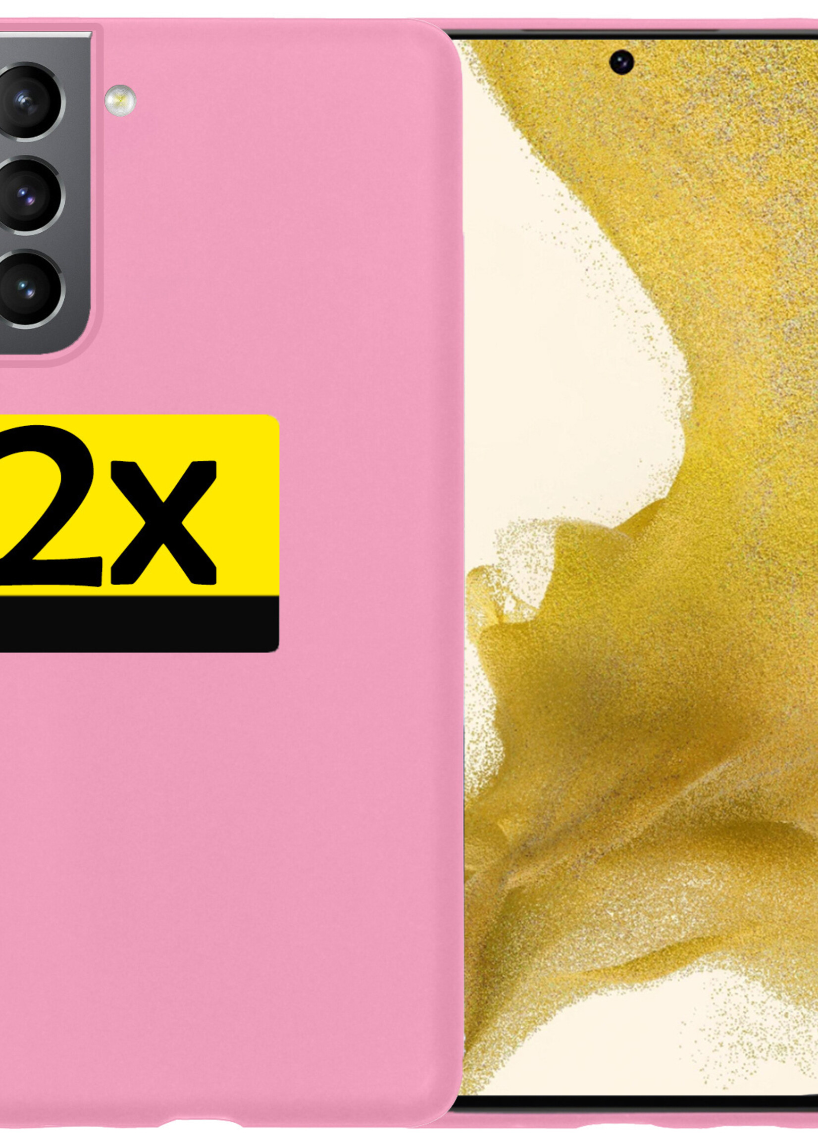 LUQ Hoesje Geschikt voor Samsung S22 Hoesje Siliconen Case - Hoes Geschikt voor Samsung Galaxy S22 Hoes Siliconen - Lichtroze - 2 Stuks