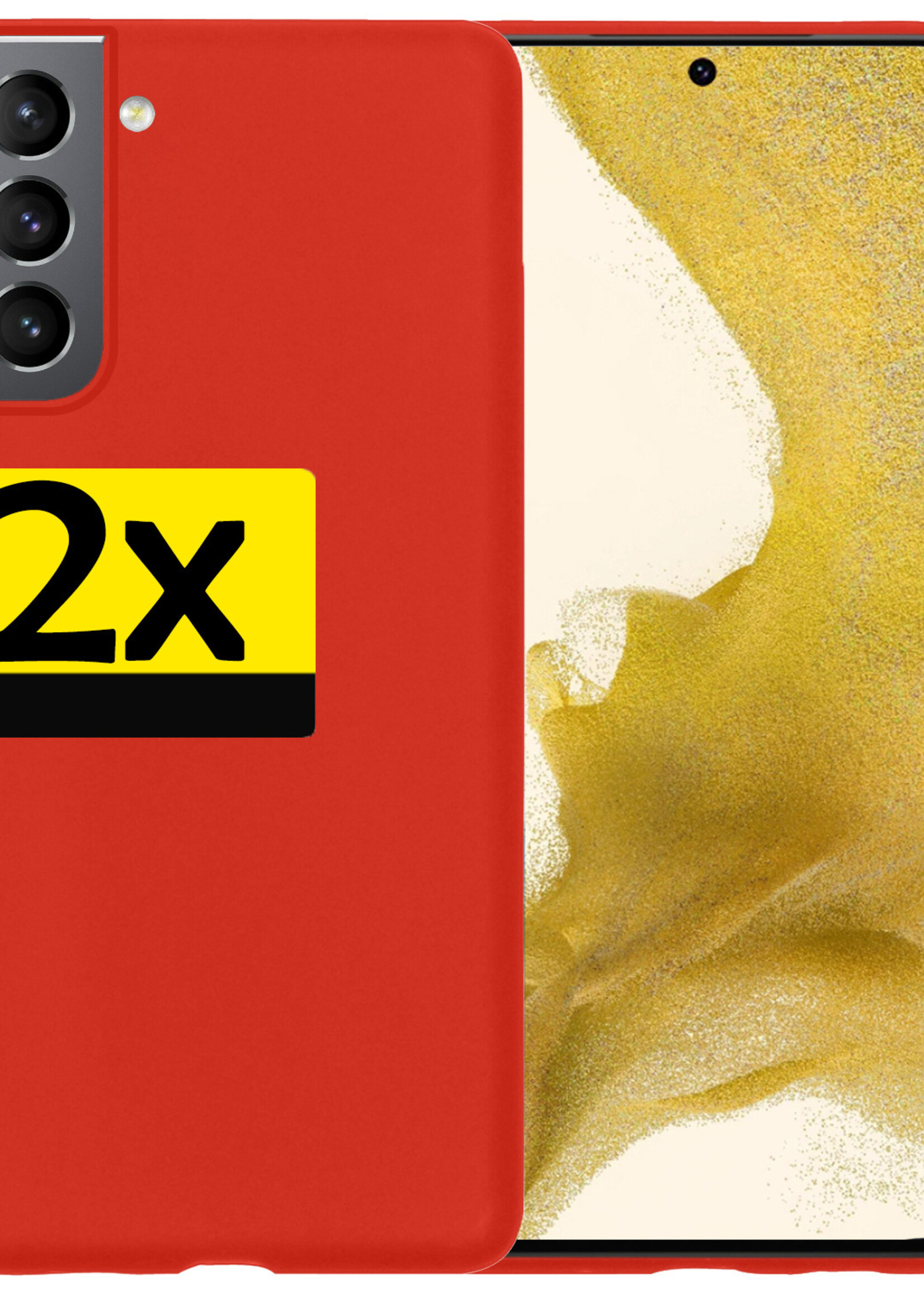 LUQ Hoesje Geschikt voor Samsung S22 Hoesje Siliconen Case - Hoes Geschikt voor Samsung Galaxy S22 Hoes Siliconen - Rood - 2 Stuks