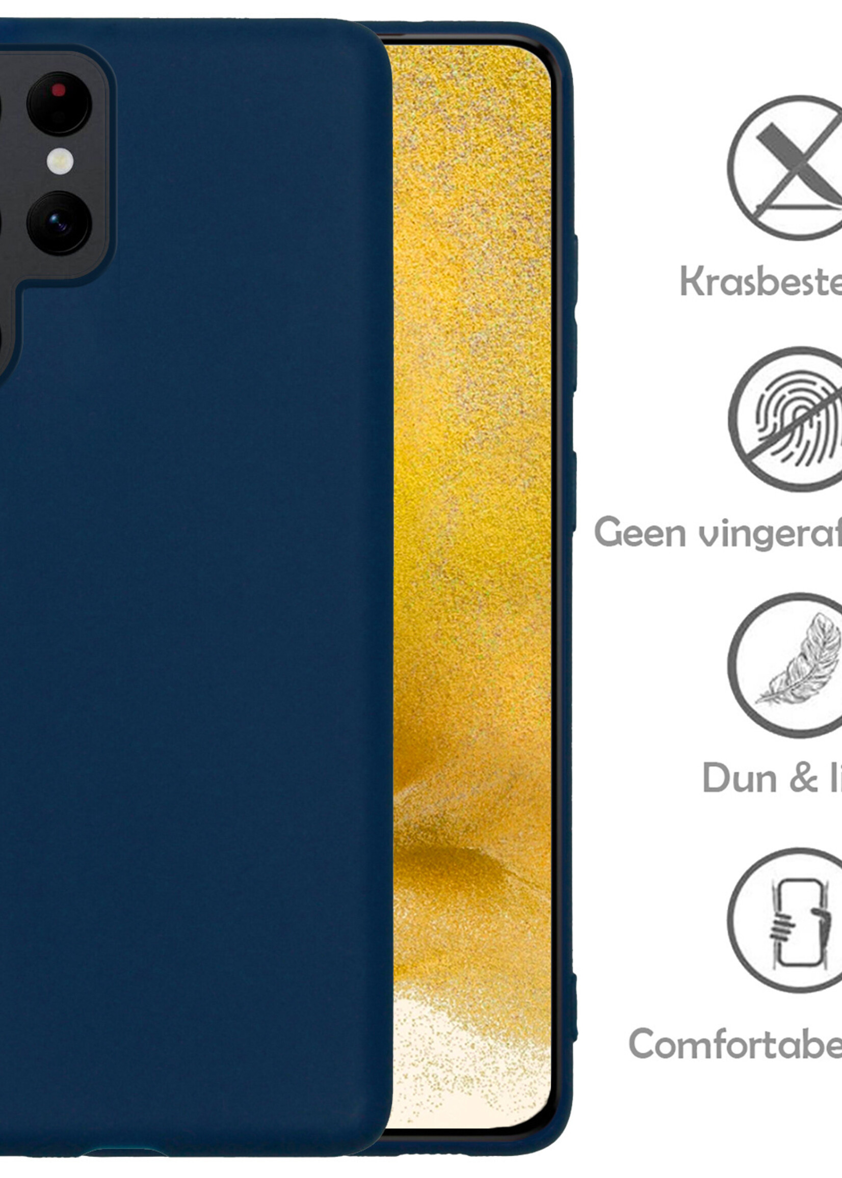 LUQ Hoesje Geschikt voor Samsung S22 Ultra Hoesje Siliconen Case - Hoes Geschikt voor Samsung Galaxy S22 Ultra Hoes Siliconen - Donkerblauw - 2 Stuks