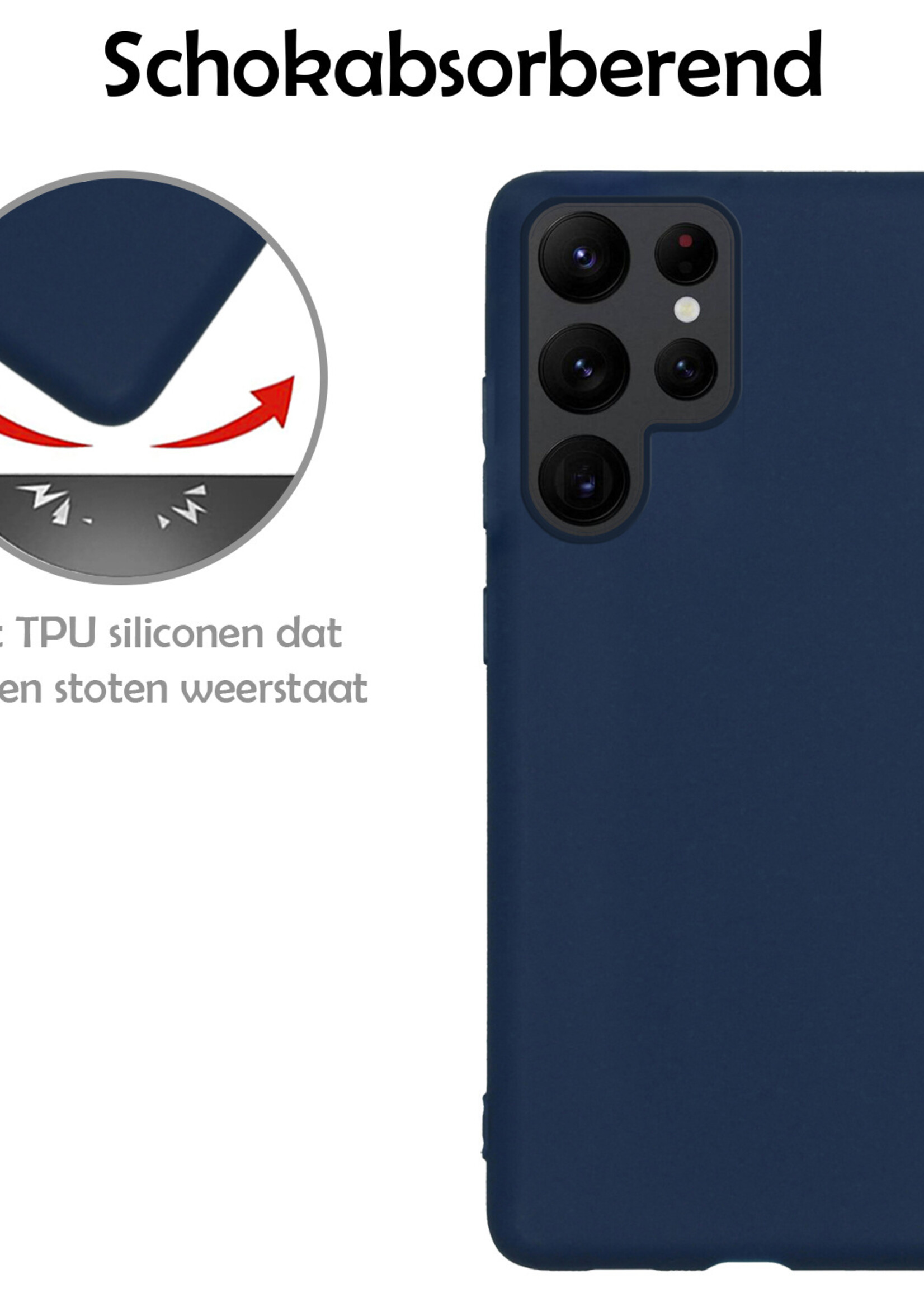 LUQ Hoesje Geschikt voor Samsung S22 Ultra Hoesje Siliconen Case - Hoes Geschikt voor Samsung Galaxy S22 Ultra Hoes Siliconen - Donkerblauw - 2 Stuks