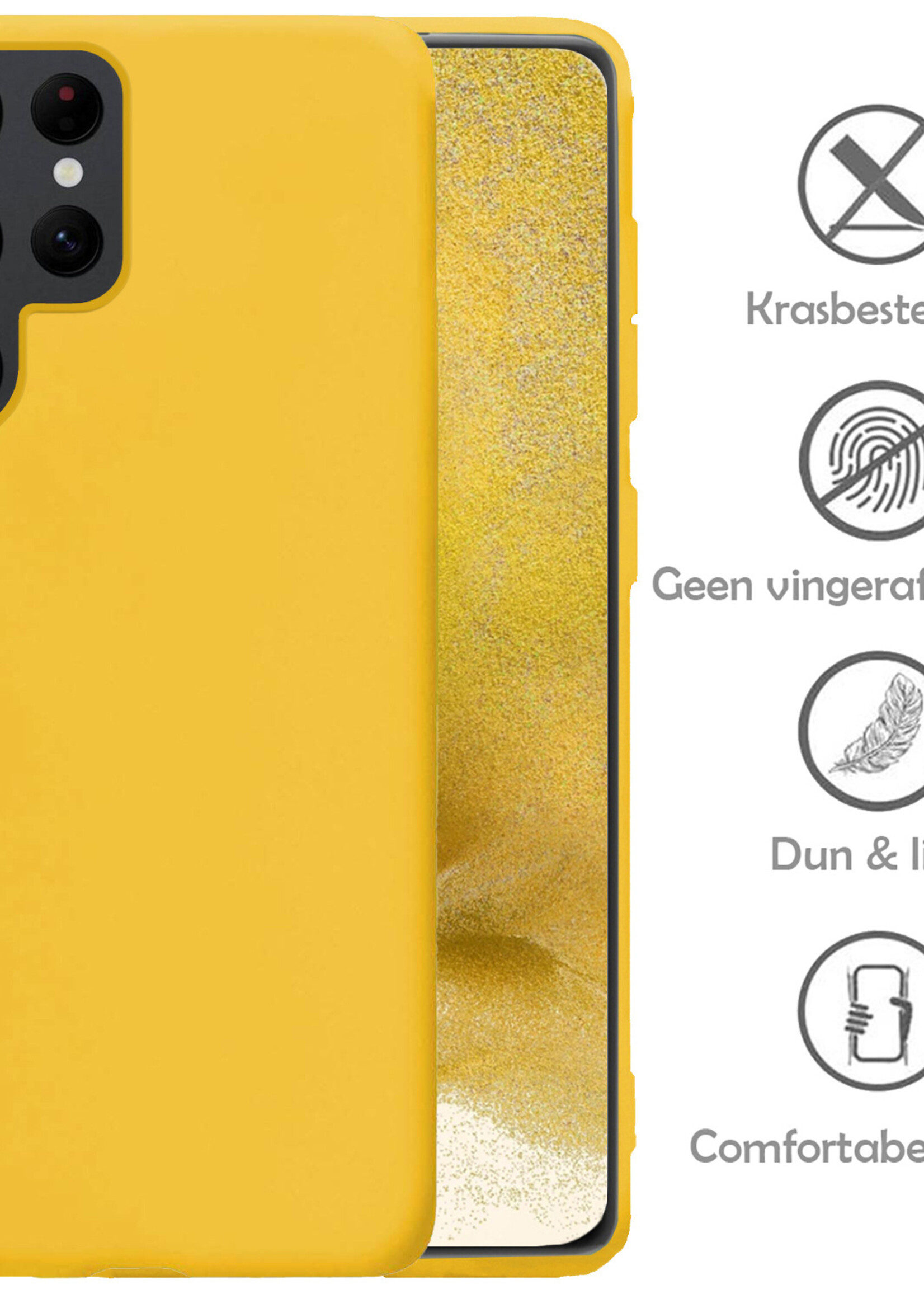 LUQ Hoesje Geschikt voor Samsung S22 Ultra Hoesje Siliconen Case - Hoes Geschikt voor Samsung Galaxy S22 Ultra Hoes Siliconen - Geel - 2 Stuks