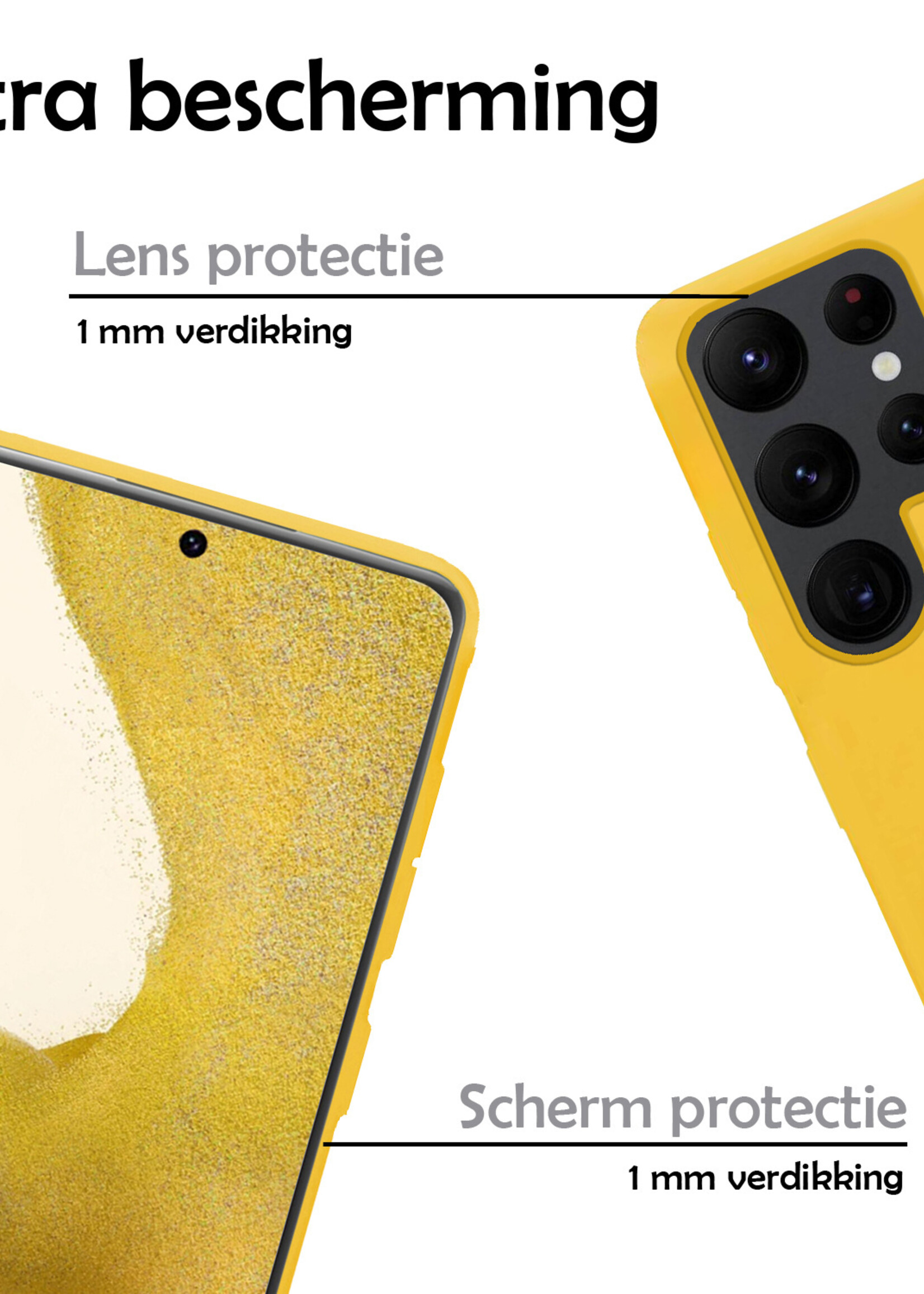 LUQ Hoesje Geschikt voor Samsung S22 Ultra Hoesje Siliconen Case - Hoes Geschikt voor Samsung Galaxy S22 Ultra Hoes Siliconen - Geel - 2 Stuks