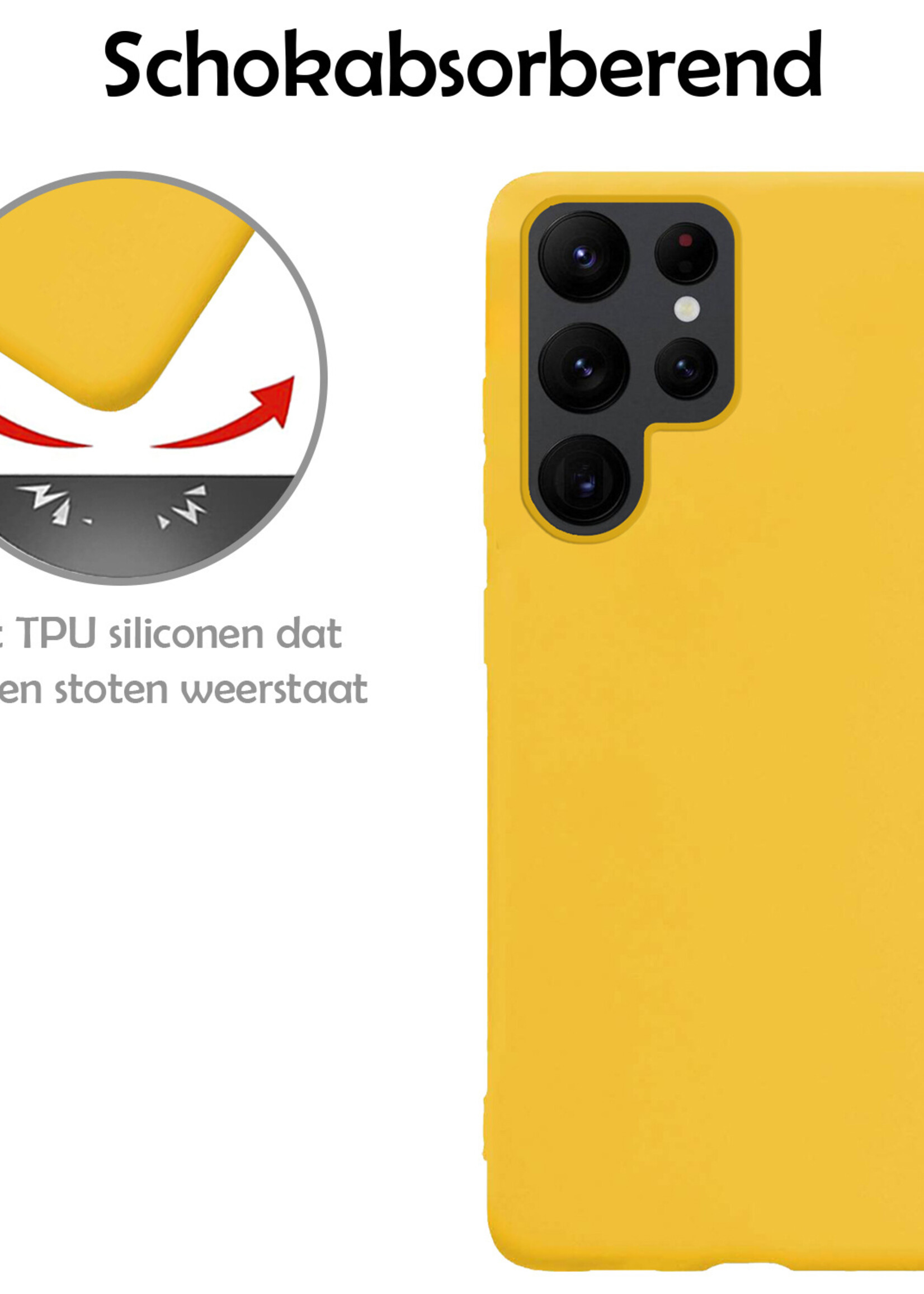 LUQ Hoesje Geschikt voor Samsung S22 Ultra Hoesje Siliconen Case - Hoes Geschikt voor Samsung Galaxy S22 Ultra Hoes Siliconen - Geel - 2 Stuks