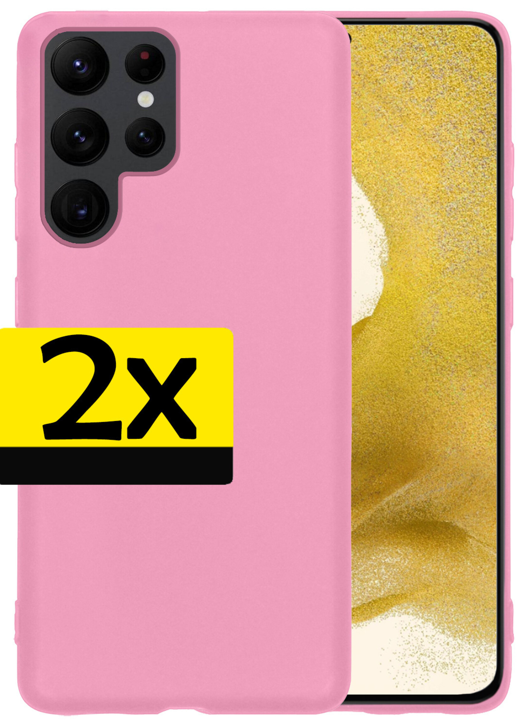 LUQ Hoesje Geschikt voor Samsung S22 Ultra Hoesje Siliconen Case - Hoes Geschikt voor Samsung Galaxy S22 Ultra Hoes Siliconen - Lichtroze - 2 Stuks