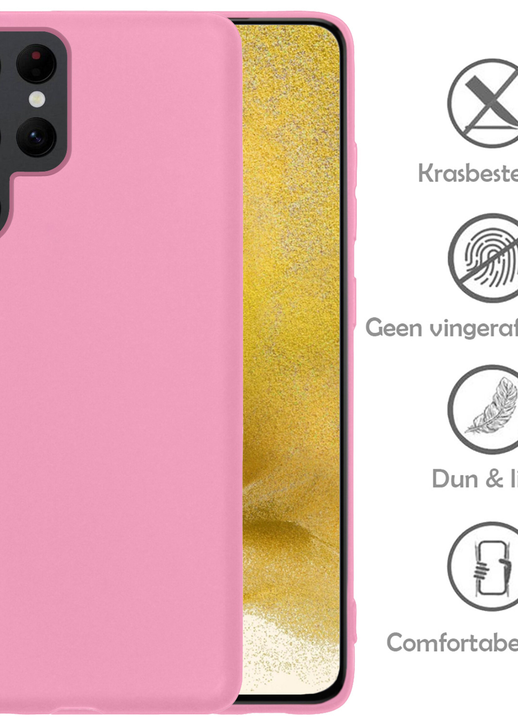 LUQ Hoesje Geschikt voor Samsung S22 Ultra Hoesje Siliconen Case - Hoes Geschikt voor Samsung Galaxy S22 Ultra Hoes Siliconen - Lichtroze - 2 Stuks