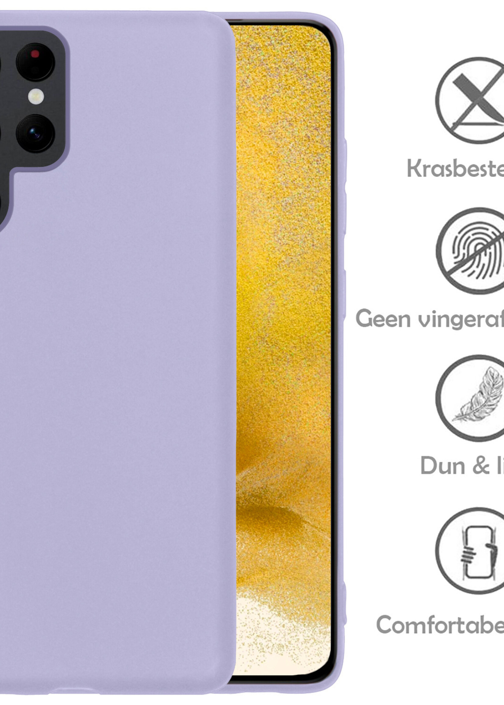 LUQ Hoesje Geschikt voor Samsung S22 Ultra Hoesje Siliconen Case - Hoes Geschikt voor Samsung Galaxy S22 Ultra Hoes Siliconen - Lila - 2 Stuks