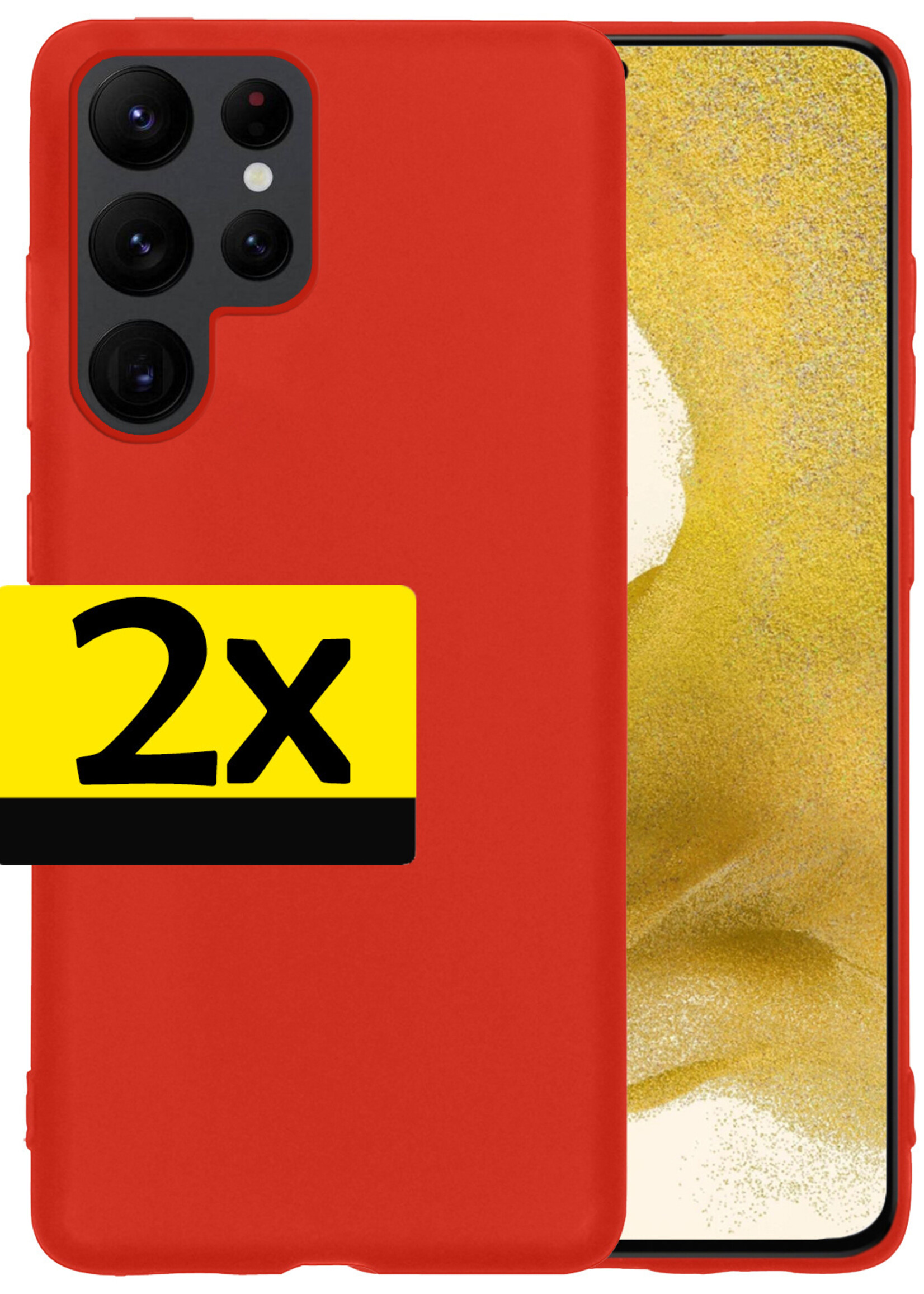 LUQ Hoesje Geschikt voor Samsung S22 Ultra Hoesje Siliconen Case - Hoes Geschikt voor Samsung Galaxy S22 Ultra Hoes Siliconen - Rood - 2 Stuks