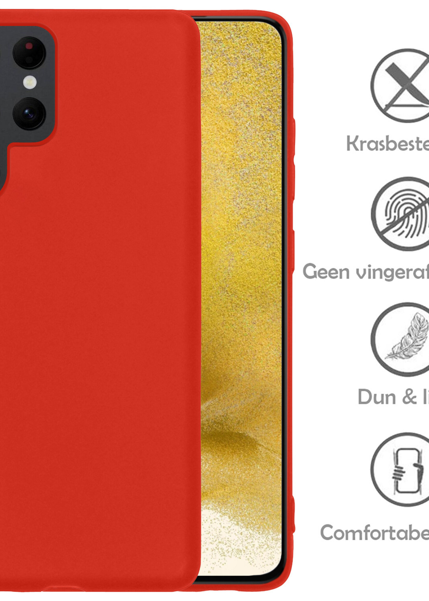 LUQ Hoesje Geschikt voor Samsung S22 Ultra Hoesje Siliconen Case - Hoes Geschikt voor Samsung Galaxy S22 Ultra Hoes Siliconen - Rood - 2 Stuks