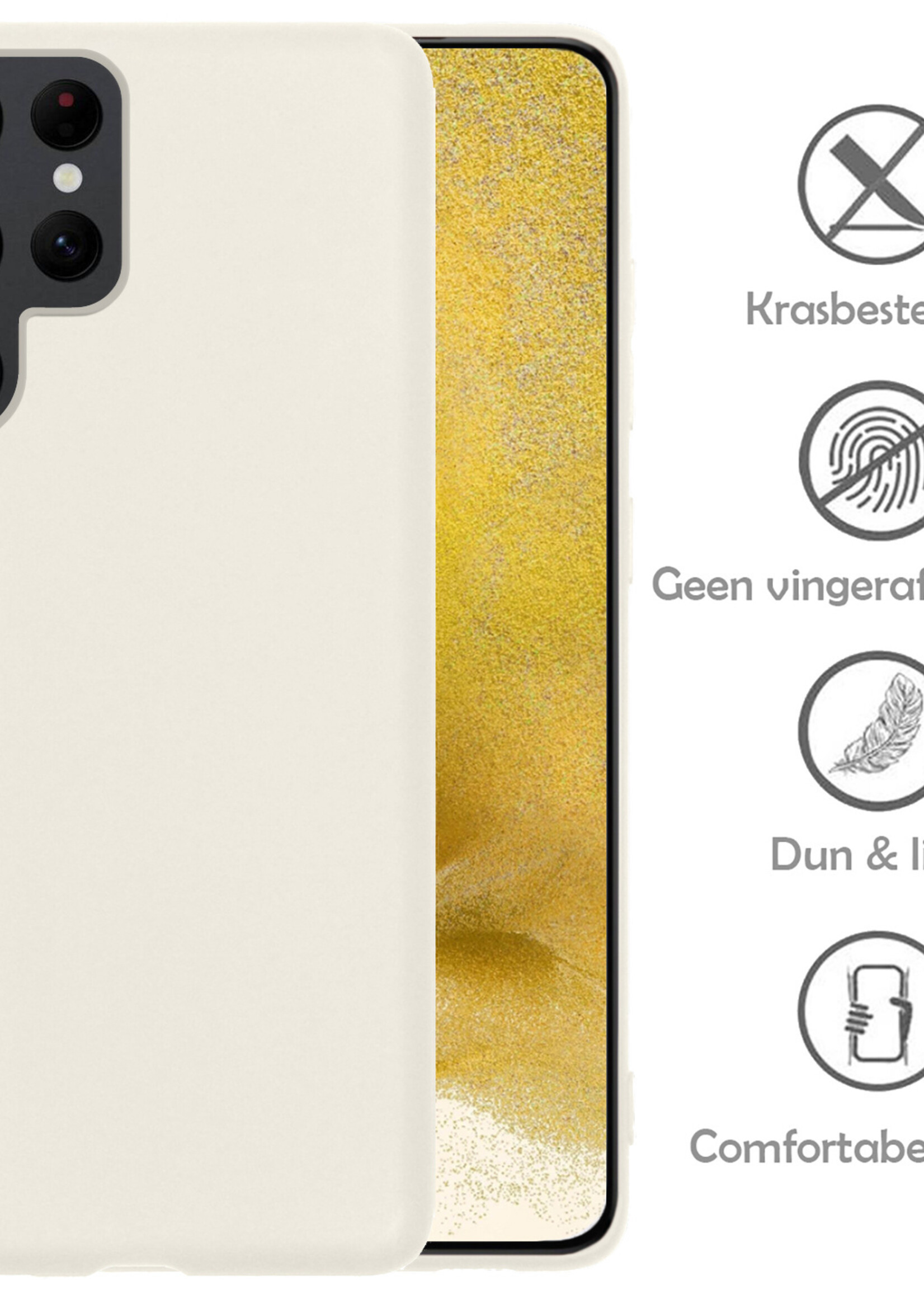 LUQ Hoesje Geschikt voor Samsung S22 Ultra Hoesje Siliconen Case - Hoes Geschikt voor Samsung Galaxy S22 Ultra Hoes Siliconen - Wit - 2 Stuks