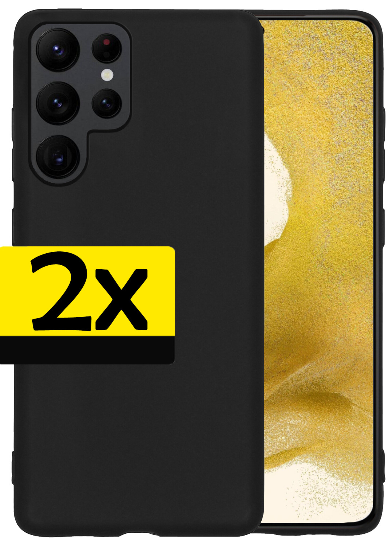 LUQ Hoesje Geschikt voor Samsung S22 Ultra Hoesje Siliconen Case - Hoes Geschikt voor Samsung Galaxy S22 Ultra Hoes Siliconen - Zwart - 2 Stuks