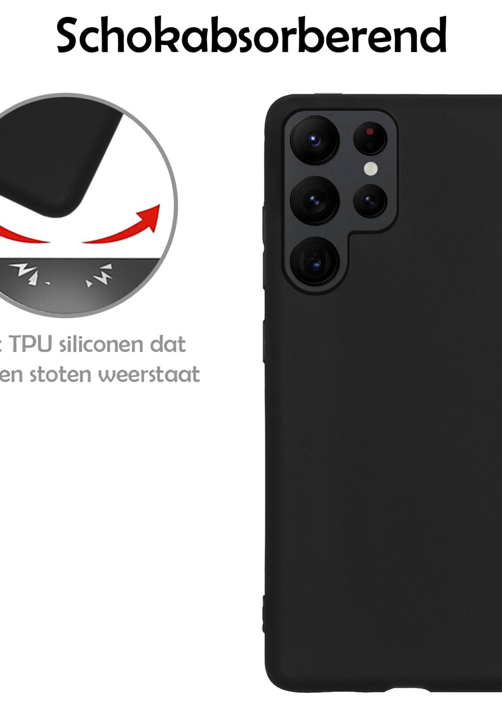 LUQ Hoesje Geschikt voor Samsung S22 Ultra Hoesje Siliconen Case - Hoes Geschikt voor Samsung Galaxy S22 Ultra Hoes Siliconen - Zwart - 2 Stuks