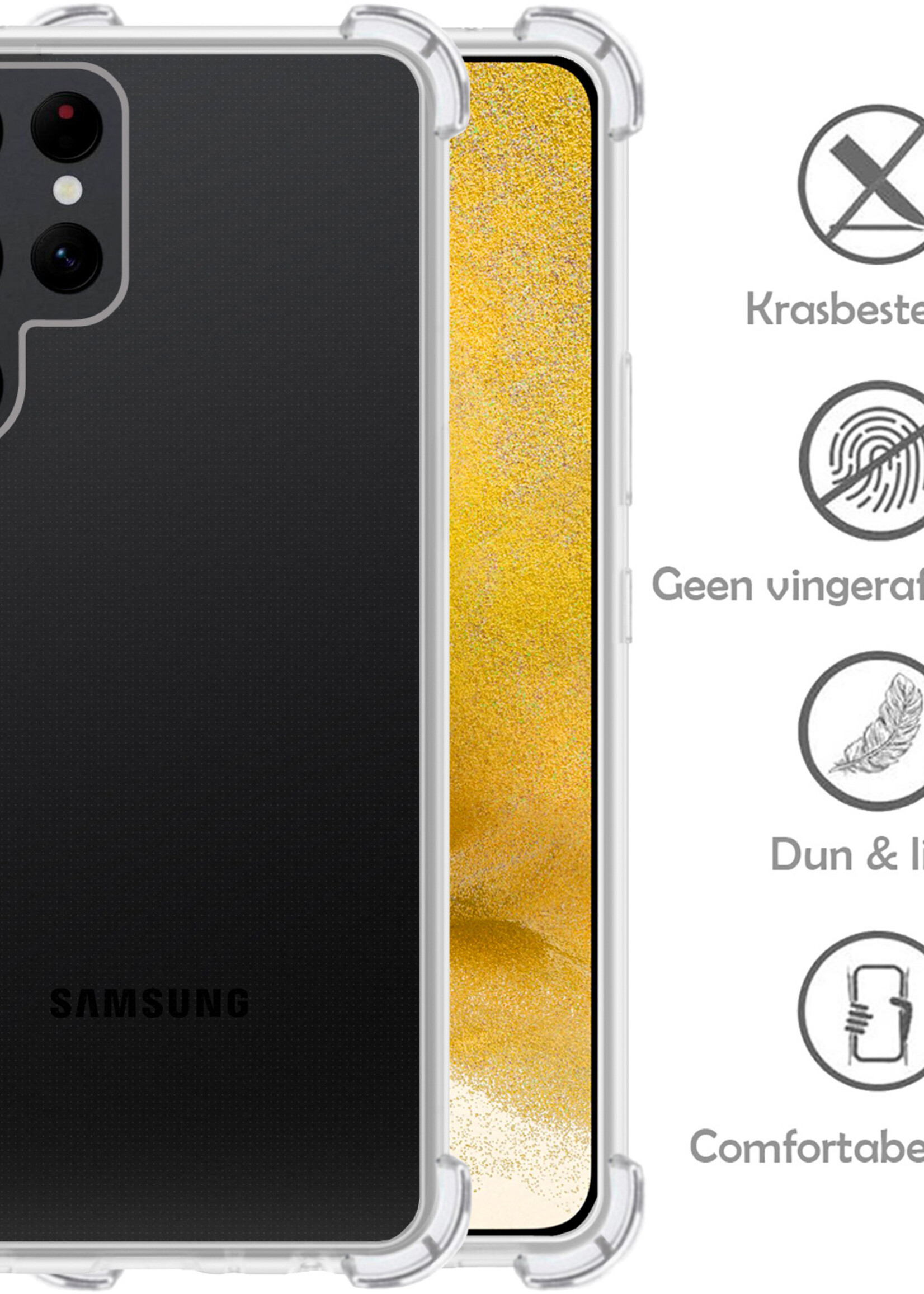 LUQ Hoesje Geschikt voor Samsung S22 Ultra Hoesje Shockproof Case Siliconen - Hoes Geschikt voor Samsung Galaxy S22 Ultra Hoes Cover Siliconen - Transparant