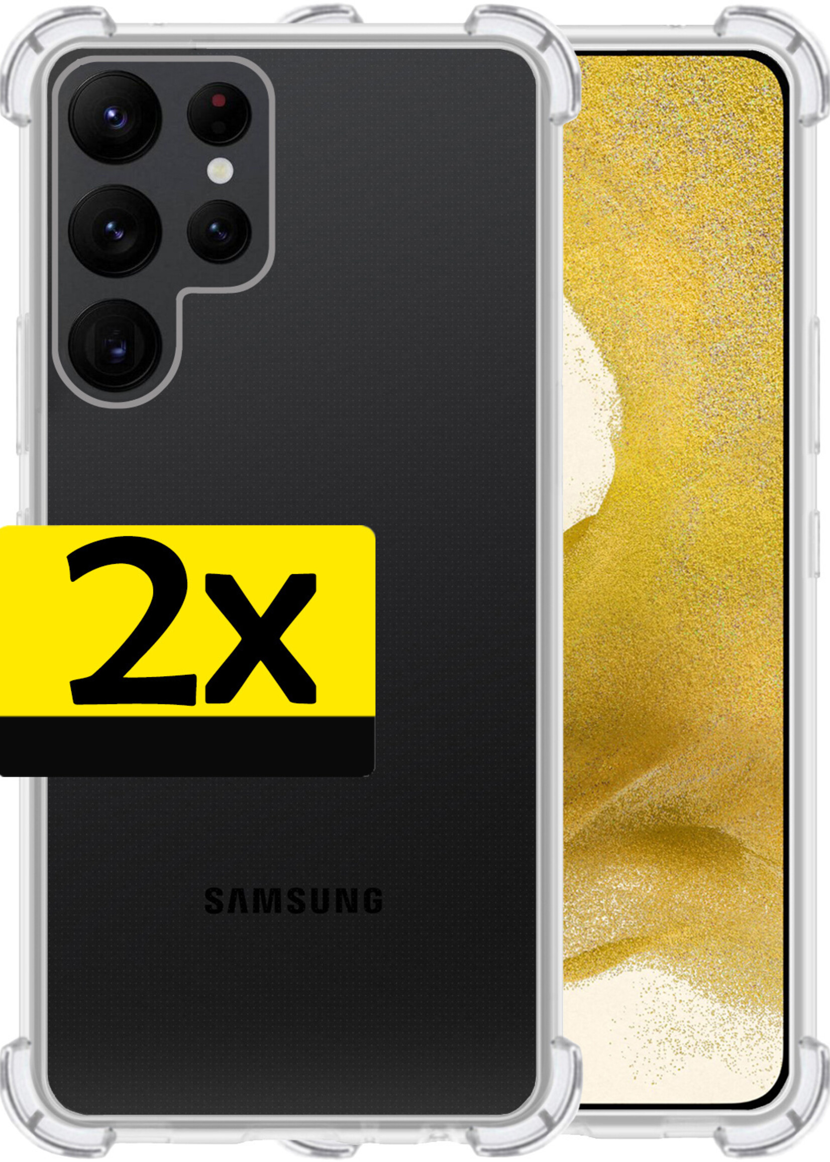 LUQ Hoesje Geschikt voor Samsung S22 Ultra Hoesje Shockproof Case Siliconen - Hoes Geschikt voor Samsung Galaxy S22 Ultra Hoes Cover Siliconen - Transparant - 2 Stuks