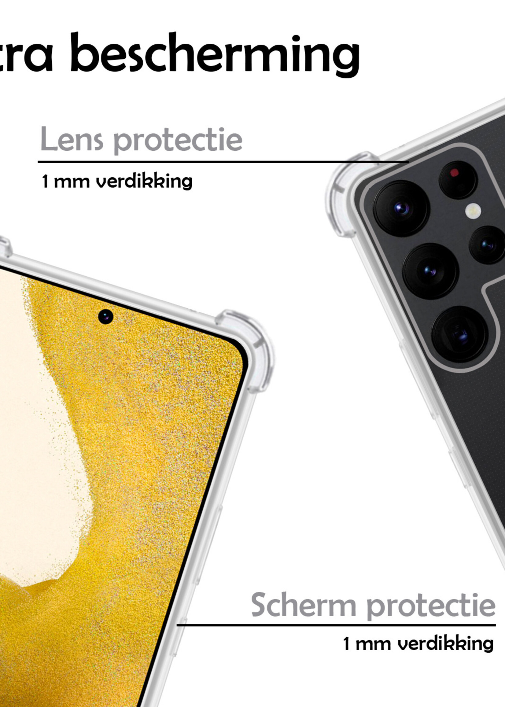 LUQ Hoesje Geschikt voor Samsung S22 Ultra Hoesje Shockproof Case Siliconen - Hoes Geschikt voor Samsung Galaxy S22 Ultra Hoes Cover Siliconen - Transparant - 2 Stuks