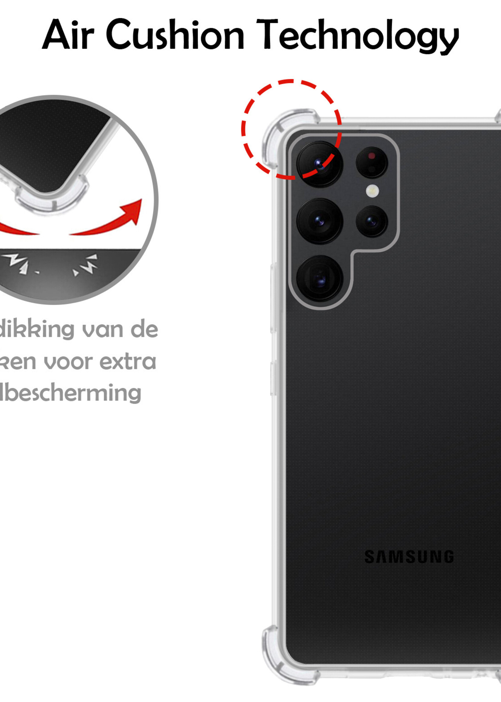 LUQ Hoesje Geschikt voor Samsung S22 Ultra Hoesje Shockproof Case Siliconen - Hoes Geschikt voor Samsung Galaxy S22 Ultra Hoes Cover Siliconen - Transparant - 2 Stuks