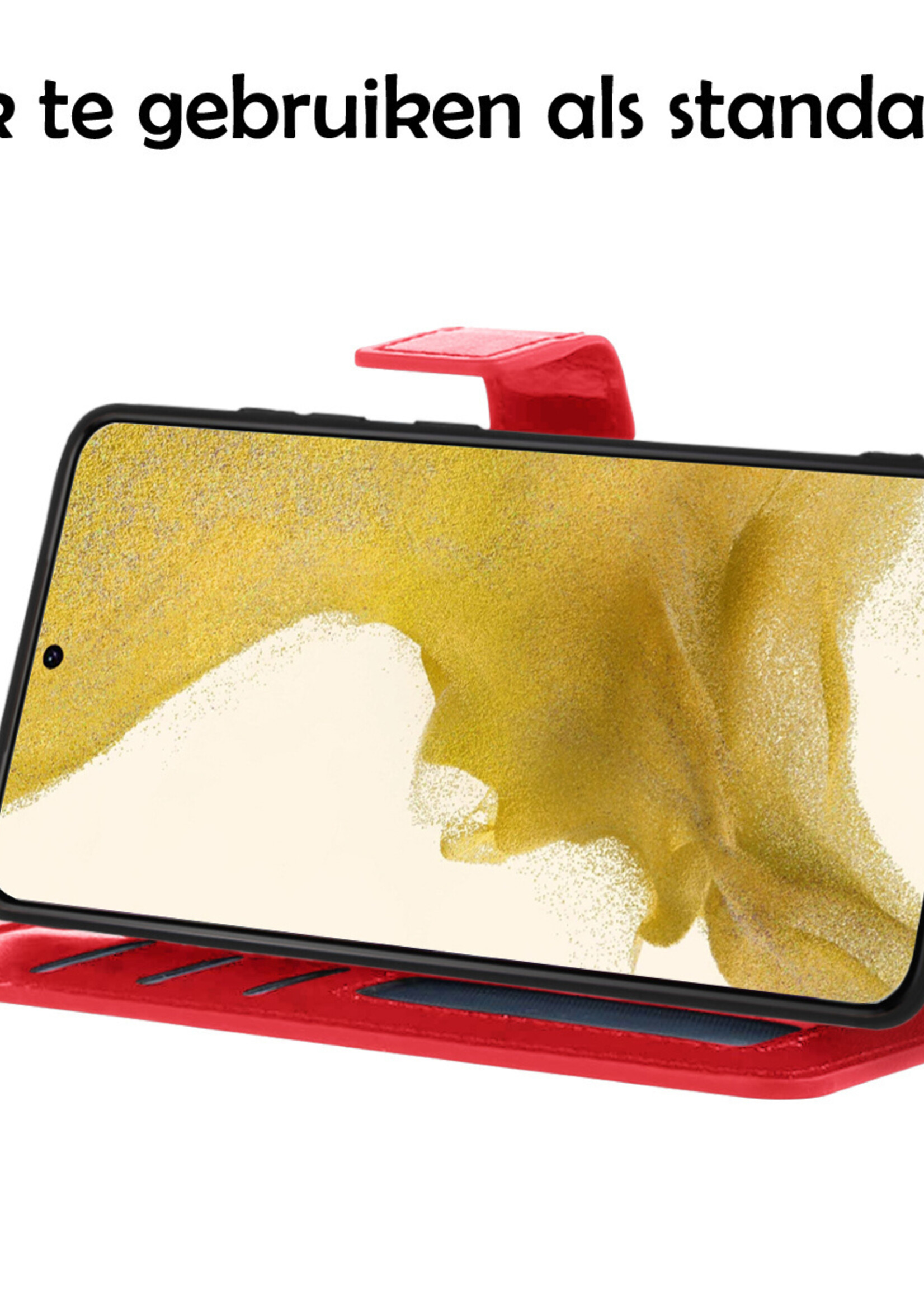 LUQ Hoesje Geschikt voor Samsung S22 Hoesje Book Case Hoes Wallet Cover - Hoes Geschikt voor Samsung Galaxy S22 Hoesje Bookcase Hoes - Rood