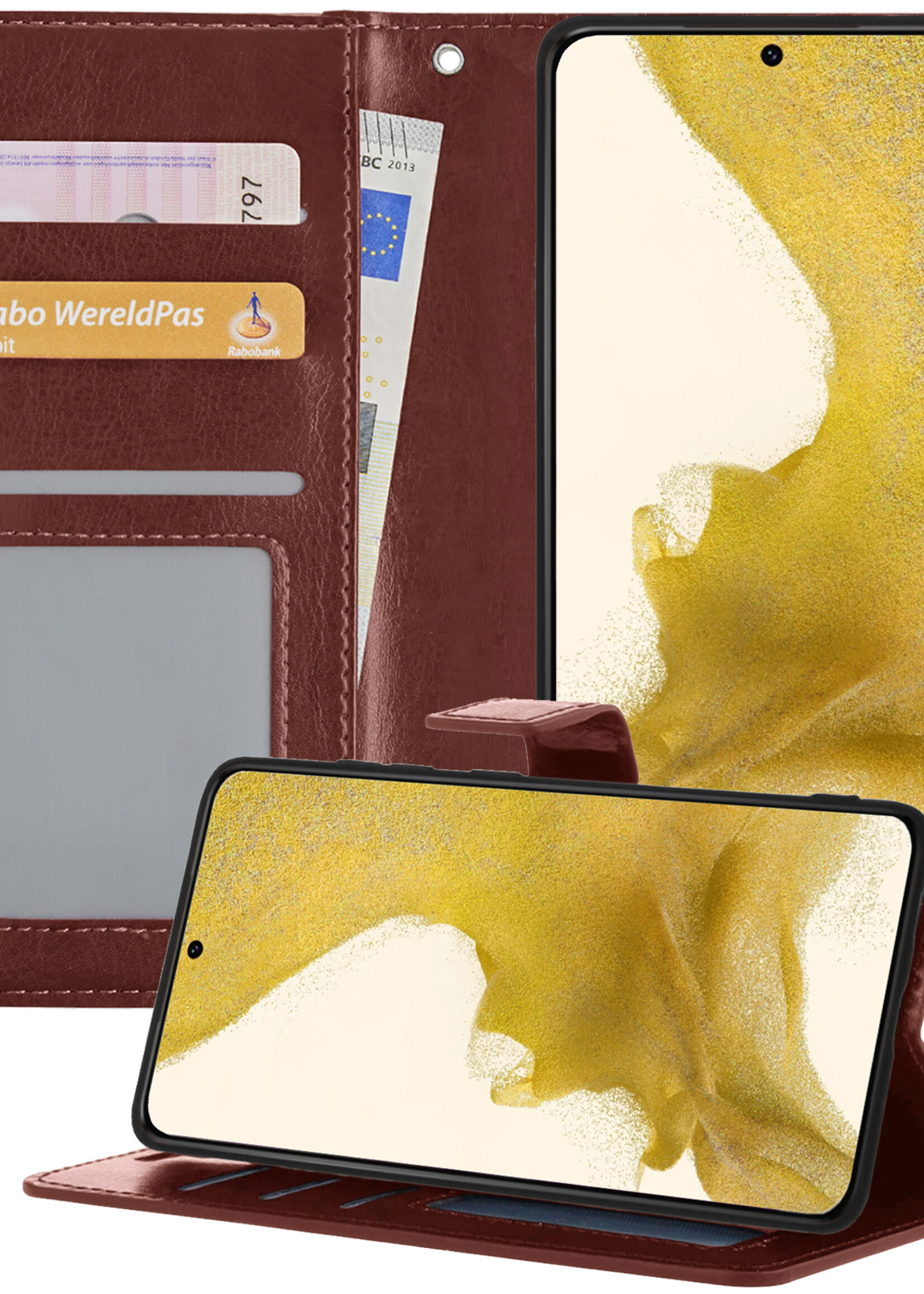 LUQ Hoesje Geschikt voor Samsung S22 Plus Hoesje Book Case Hoes Wallet Cover - Hoes Geschikt voor Samsung Galaxy S22 Plus Hoesje Bookcase Hoes - Bruin