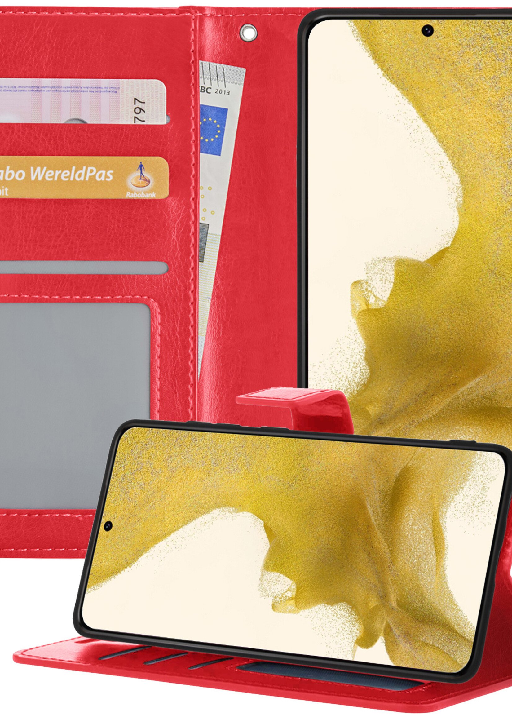 Hoesje Geschikt voor Samsung S22 Plus Hoesje Book Case Hoes Wallet Cover - Hoes Geschikt voor Samsung Galaxy S22 Plus Hoesje Bookcase Hoes - Rood