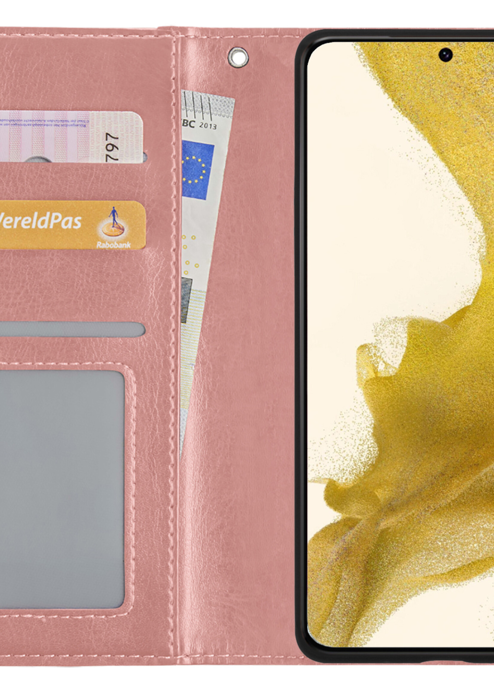 LUQ Hoesje Geschikt voor Samsung S22 Plus Hoesje Book Case Hoes Wallet Cover - Hoes Geschikt voor Samsung Galaxy S22 Plus Hoesje Bookcase Hoes - Rosé goud