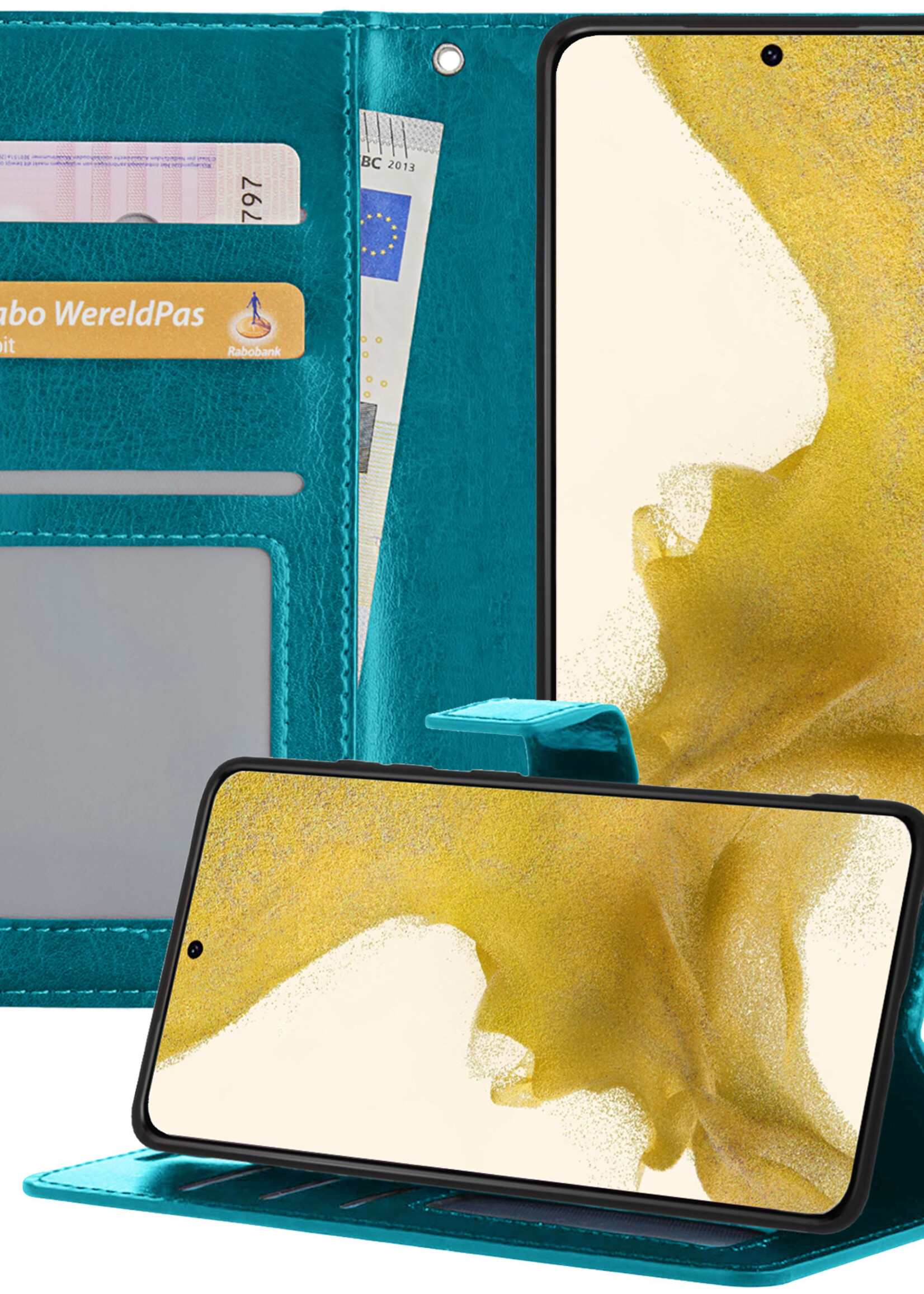 Hoesje Geschikt voor Samsung S22 Plus Hoesje Book Case Hoes Wallet Cover - Hoes Geschikt voor Samsung Galaxy S22 Plus Hoesje Bookcase Hoes - Turquoise