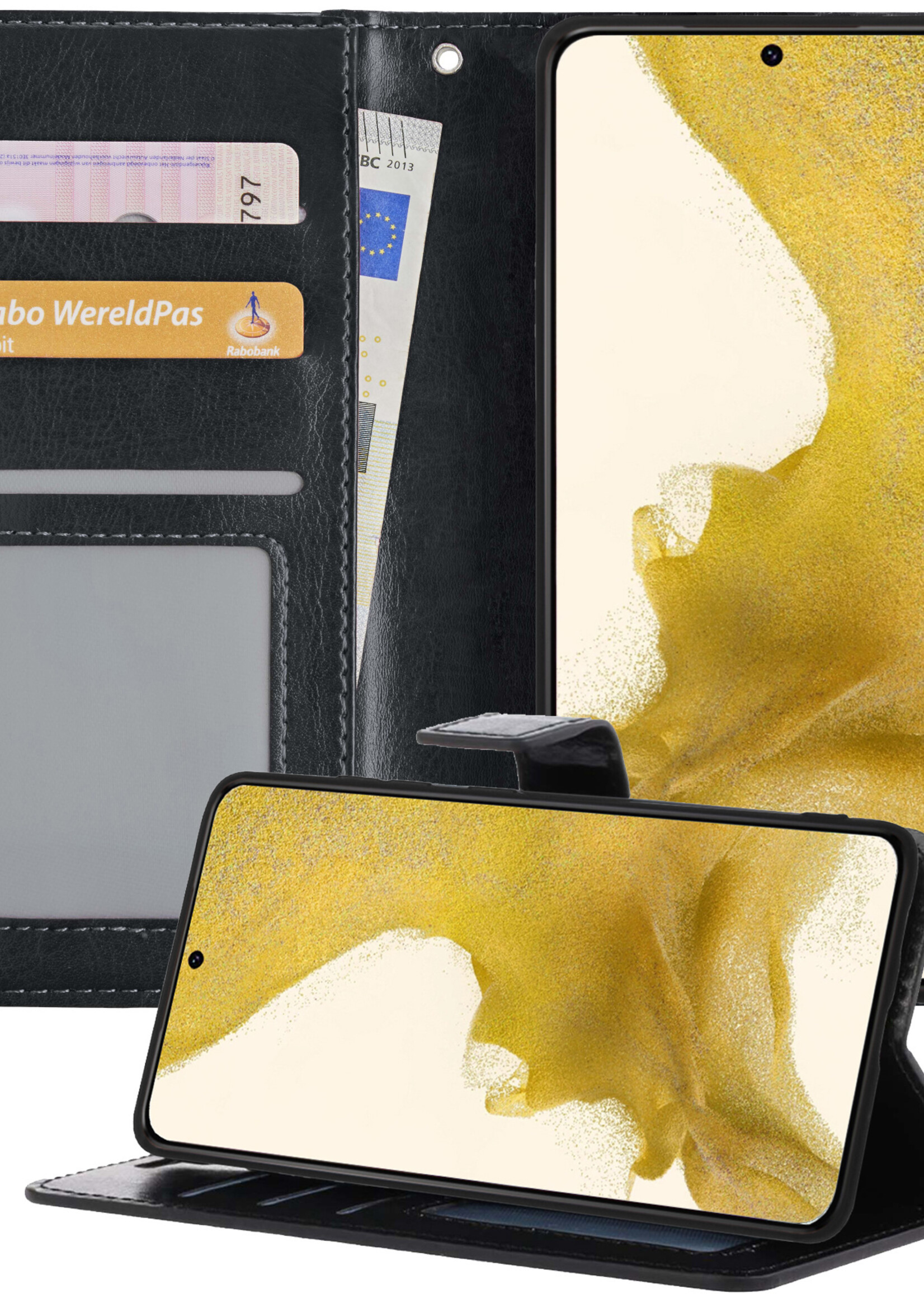 Hoesje Geschikt voor Samsung S22 Plus Hoesje Book Case Hoes Wallet Cover - Hoes Geschikt voor Samsung Galaxy S22 Plus Hoesje Bookcase Hoes - Zwart