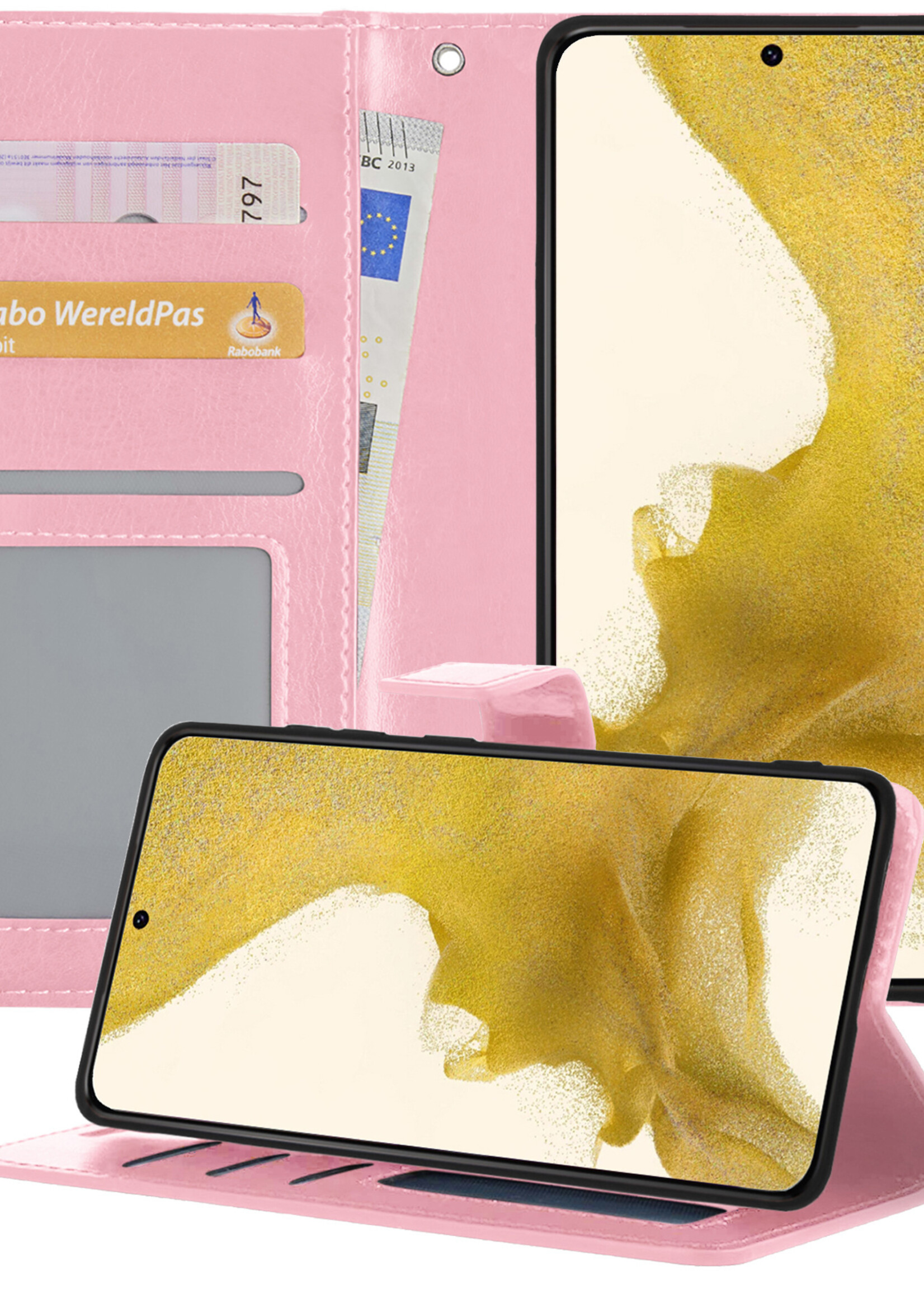 LUQ Hoesje Geschikt voor Samsung S22 Ultra Hoesje Book Case Hoes Wallet Cover - Hoes Geschikt voor Samsung Galaxy S22 Ultra Hoesje Bookcase Hoes - Lichtroze