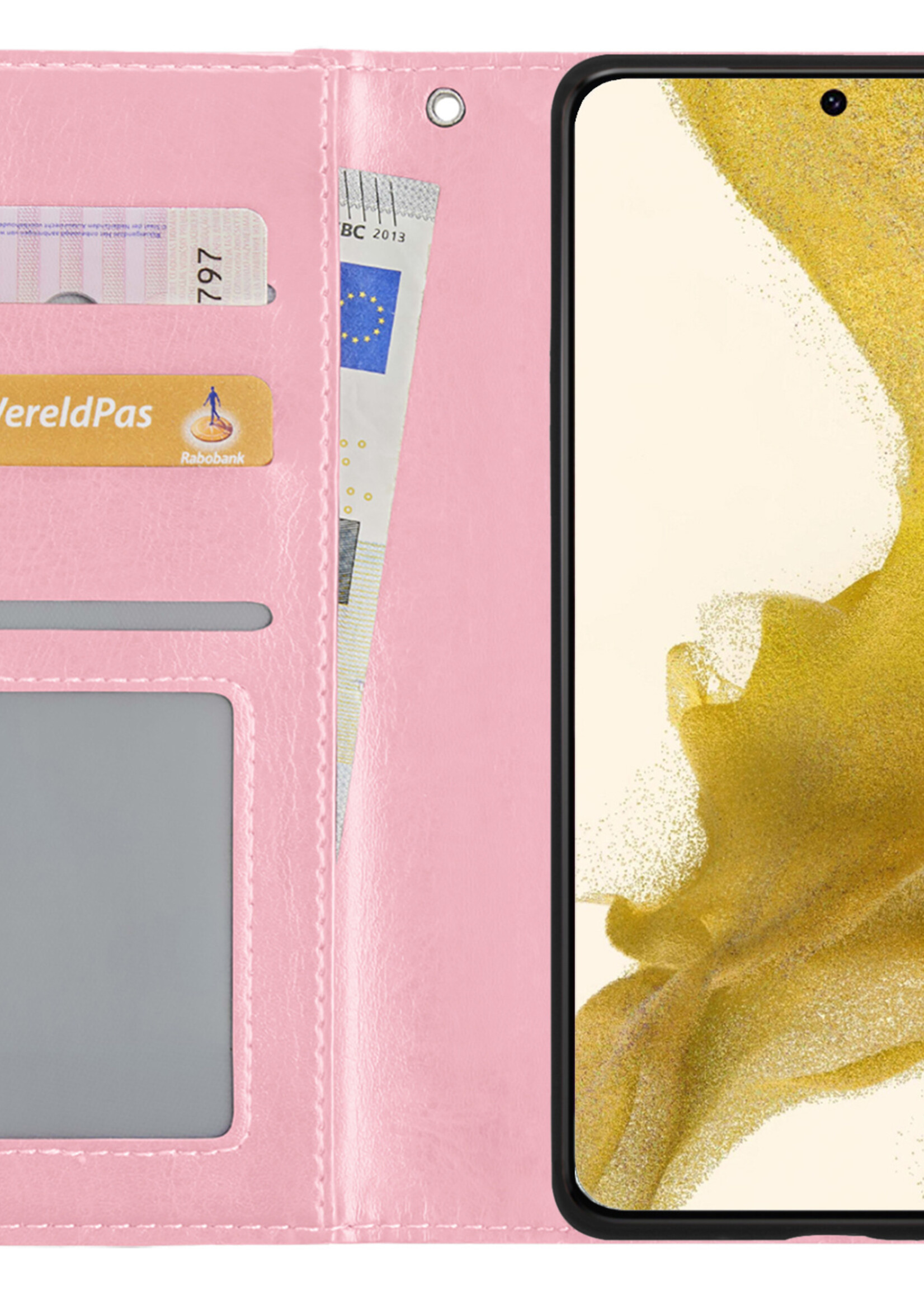 LUQ Hoesje Geschikt voor Samsung S22 Ultra Hoesje Book Case Hoes Wallet Cover - Hoes Geschikt voor Samsung Galaxy S22 Ultra Hoesje Bookcase Hoes - Lichtroze