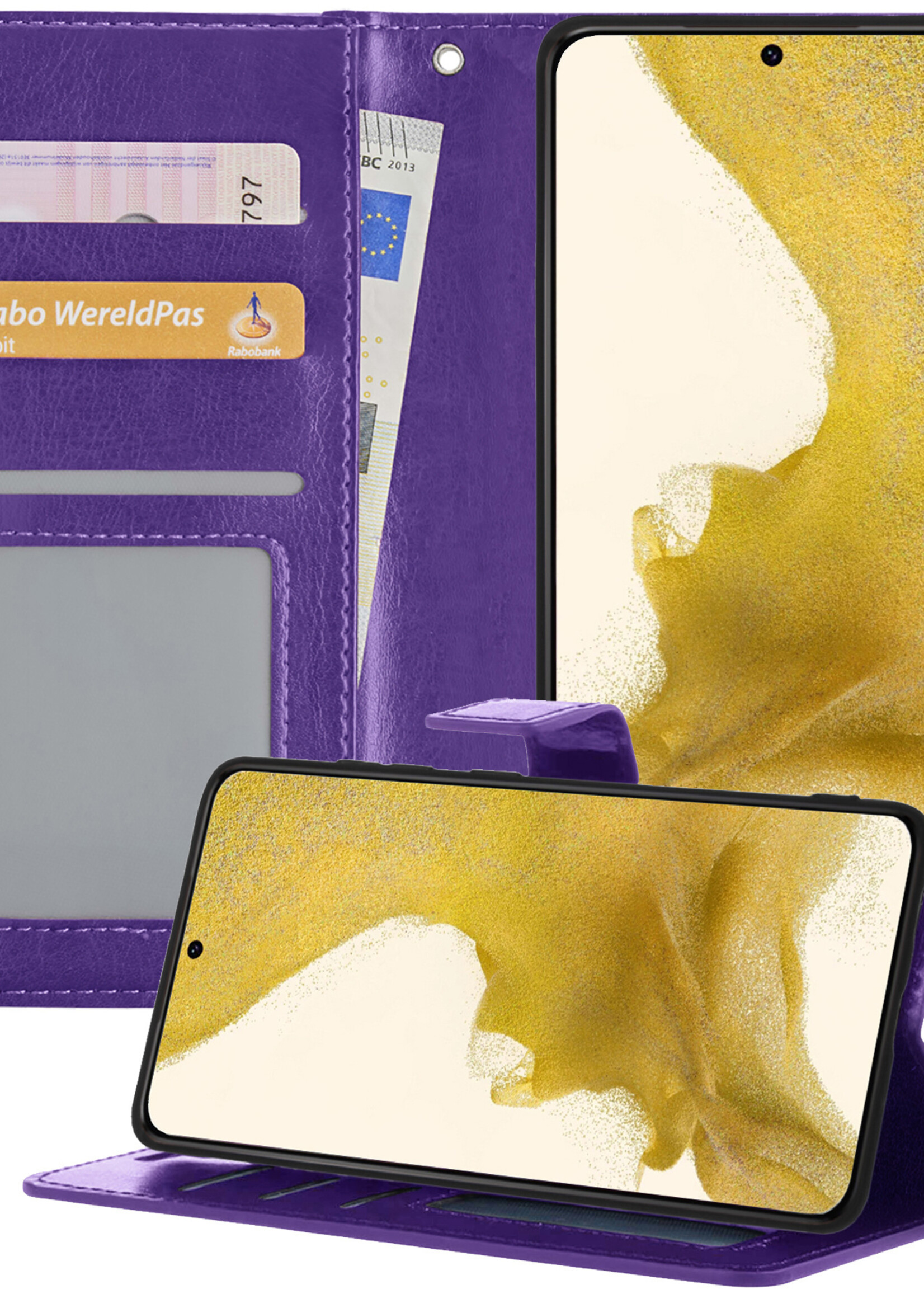 Hoesje Geschikt voor Samsung S22 Ultra Hoesje Book Case Hoes Wallet Cover - Hoes Geschikt voor Samsung Galaxy S22 Ultra Hoesje Bookcase Hoes - Paars