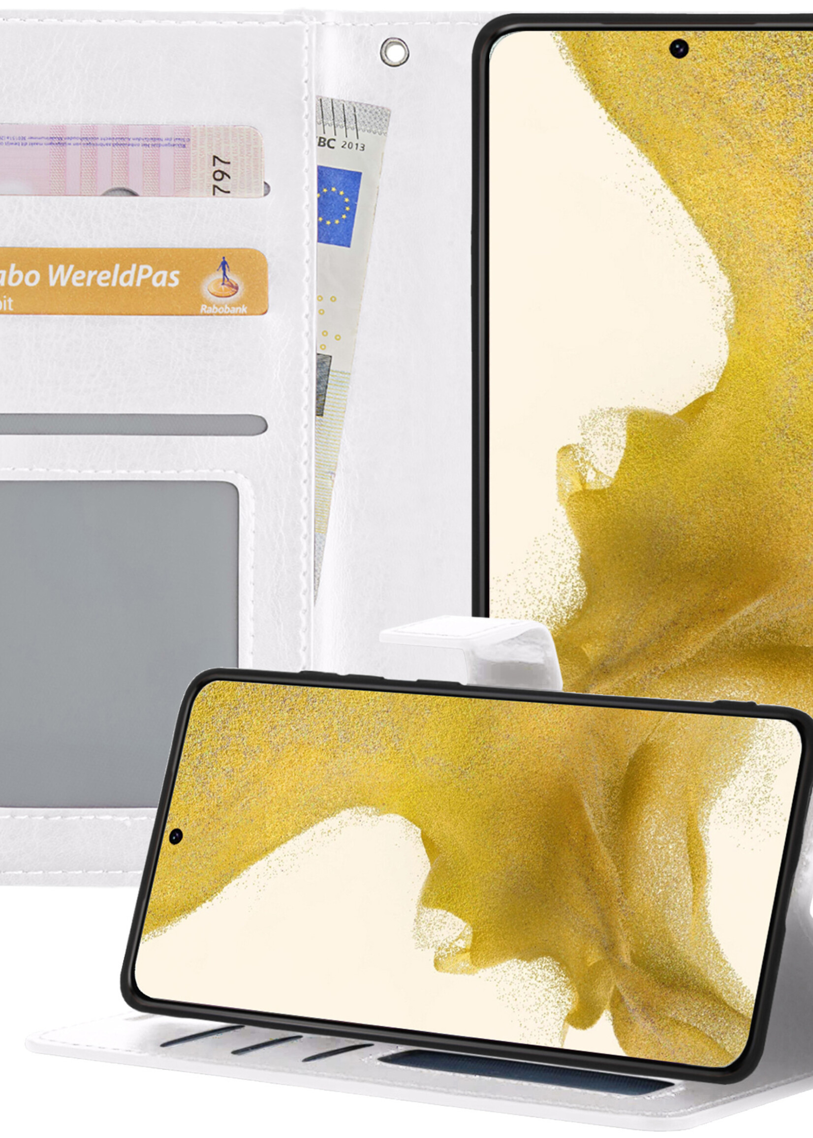 LUQ Hoesje Geschikt voor Samsung S22 Ultra Hoesje Book Case Hoes Wallet Cover - Hoes Geschikt voor Samsung Galaxy S22 Ultra Hoesje Bookcase Hoes - Wit