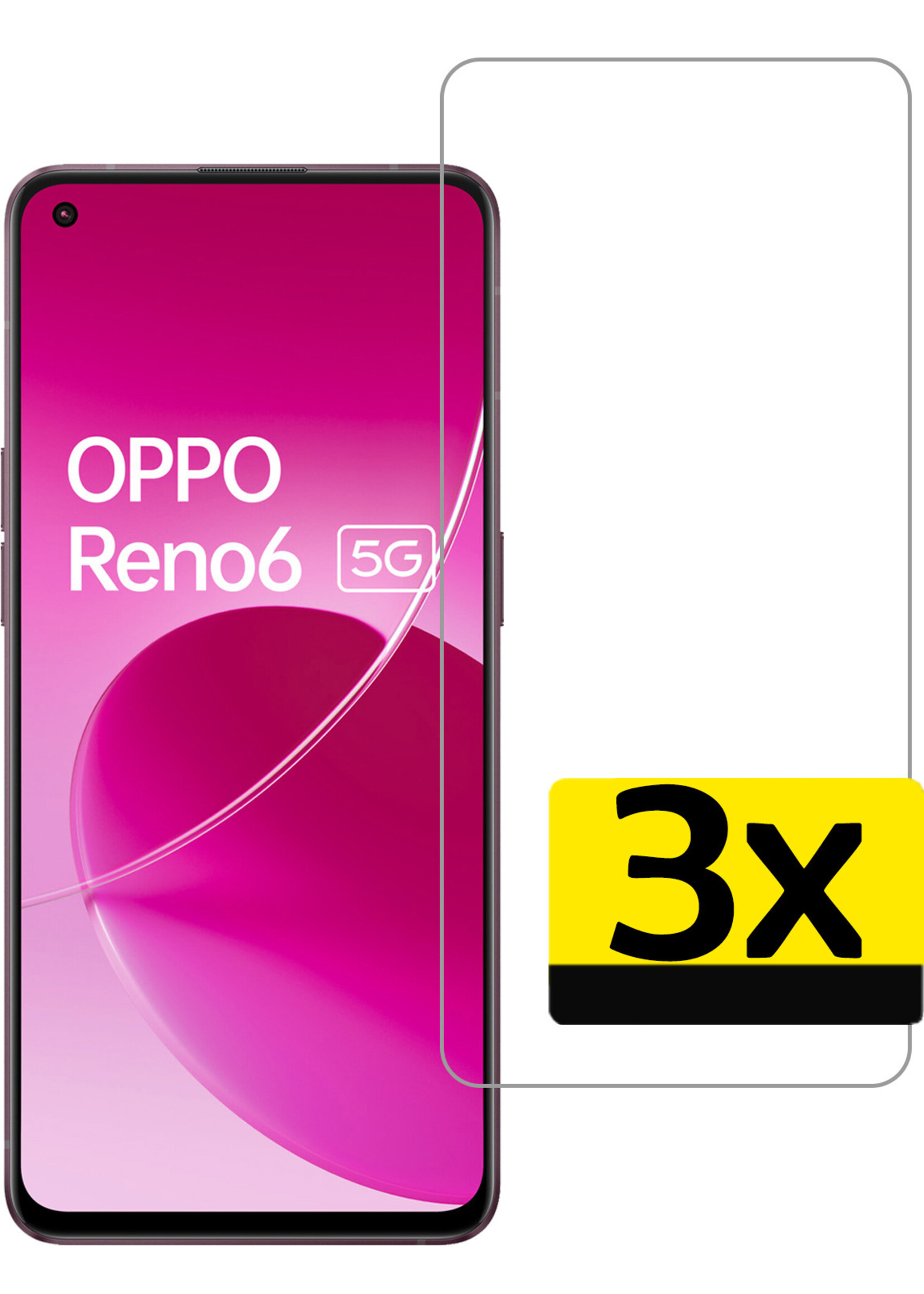 LUQ Screenprotector Geschikt voor OPPO Reno 6 Screenprotector Beschermglas Gehard Glas - Screenprotector Geschikt voor OPPO Reno 6 Screenprotector Glas - 3 Stuks