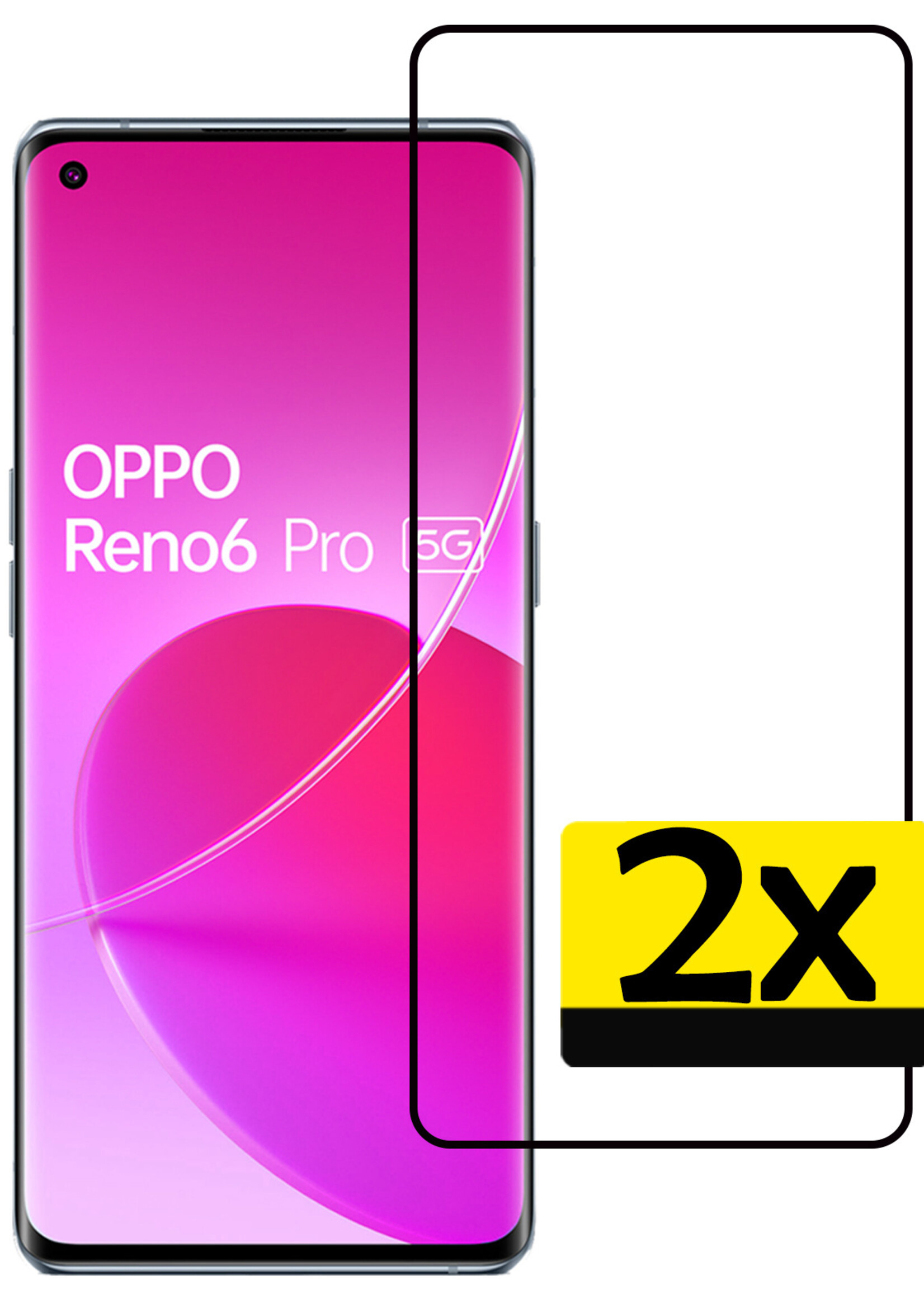 LUQ Screenprotector Geschikt voor OPPO Reno 6 Pro Screenprotector Glas Full Cover - Screenprotector Geschikt voor OPPO Reno 6 Pro Screenprotector Full Cover - 2 Stuks