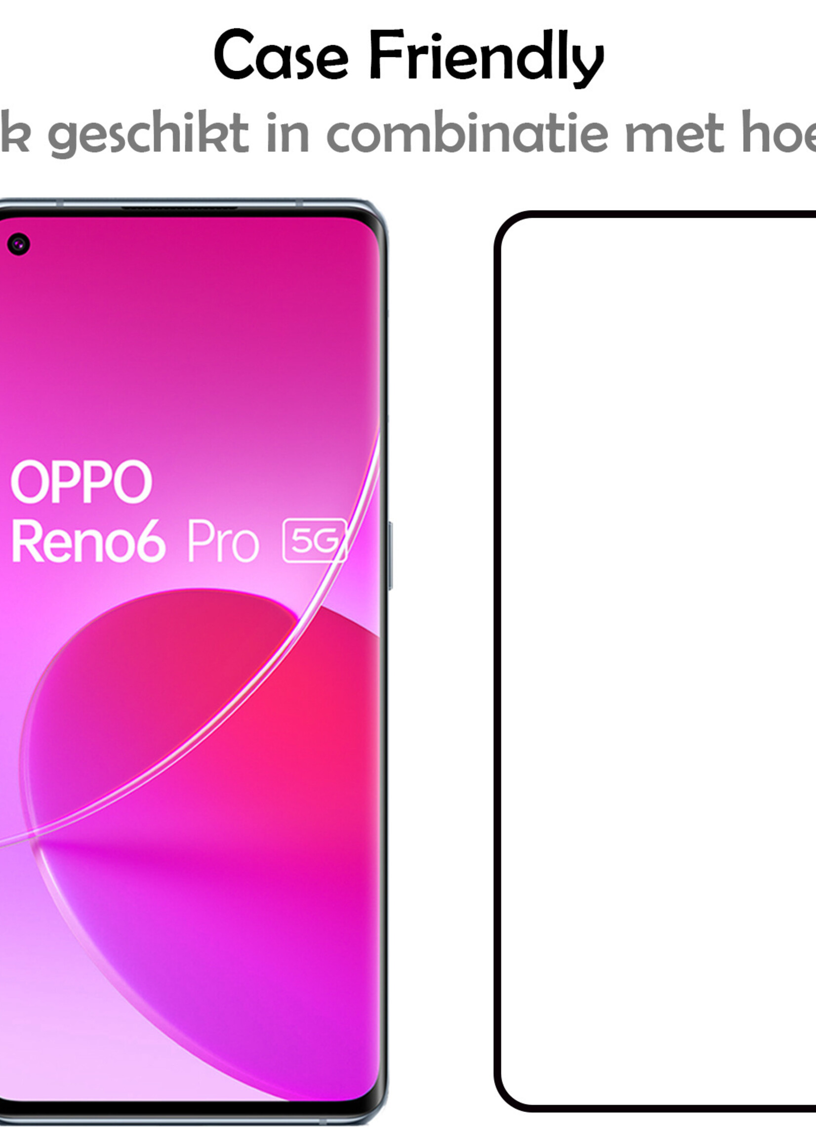 LUQ Screenprotector Geschikt voor OPPO Reno 6 Pro Screenprotector Glas Full Cover - Screenprotector Geschikt voor OPPO Reno 6 Pro Screenprotector Full Cover - 2 Stuks