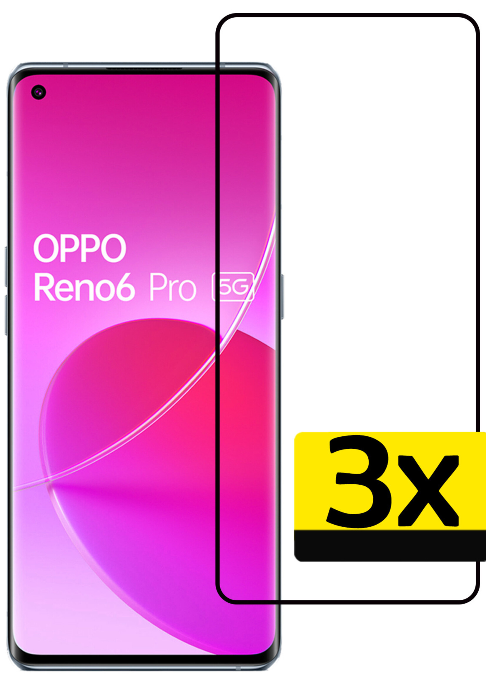 LUQ Screenprotector Geschikt voor OPPO Reno 6 Pro Screenprotector Glas Full Cover - Screenprotector Geschikt voor OPPO Reno 6 Pro Screenprotector Full Cover - 3 Stuks