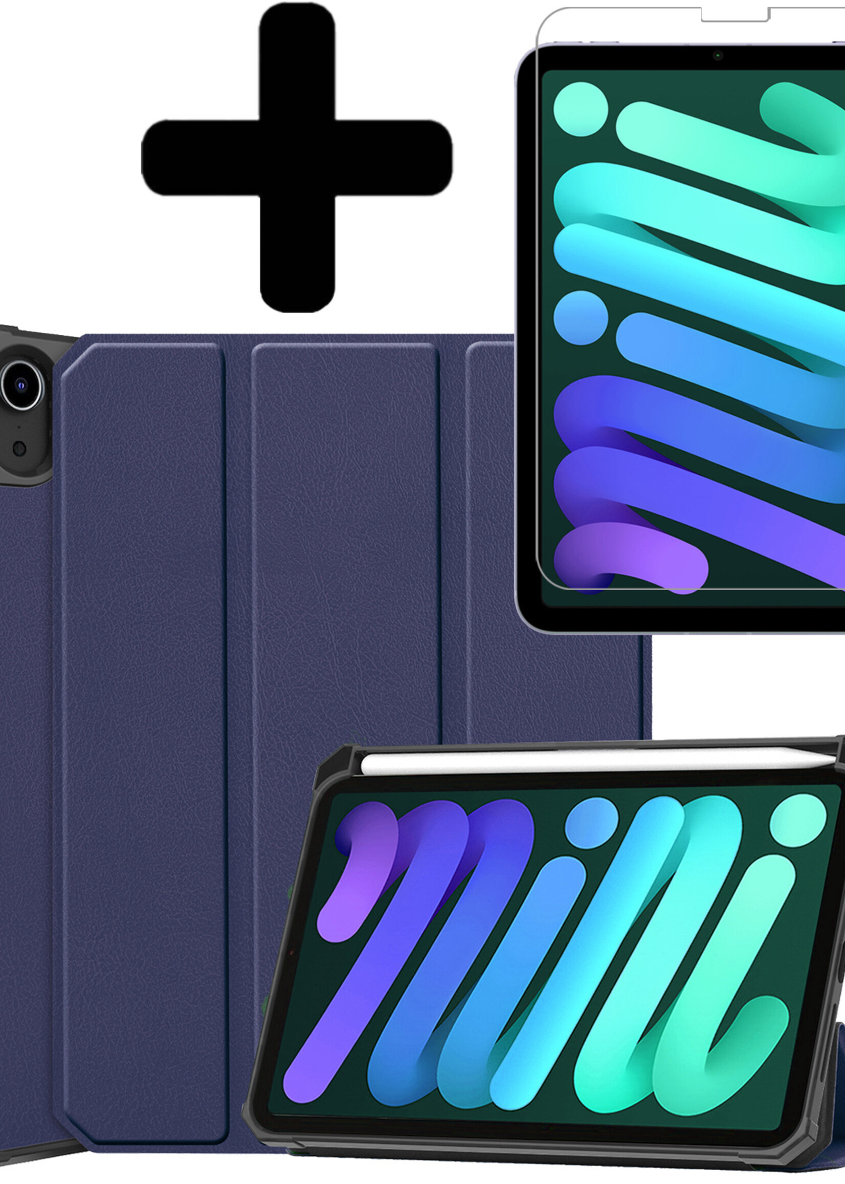 LUQ Hoes Geschikt voor iPad Mini 6 Hoes Luxe Hoesje Case Met Uitsparing Geschikt voor Apple Pencil Met Screenprotector - Hoesje Geschikt voor iPad Mini 6 Hoes Cover - Donkerblauw