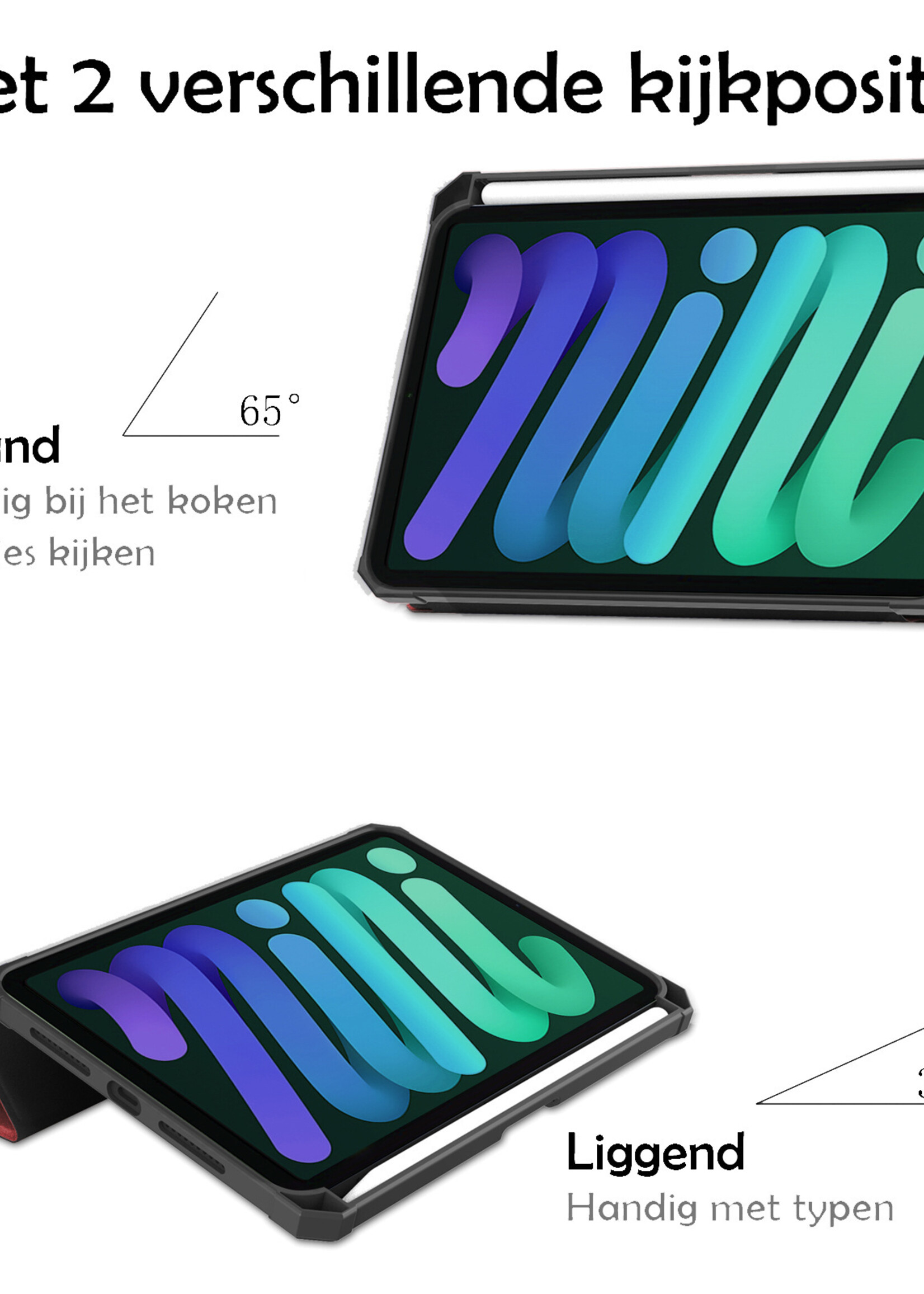 LUQ Hoes Geschikt voor iPad Mini 6 Hoes Luxe Hoesje Case Met Uitsparing Geschikt voor Apple Pencil Met Screenprotector - Hoesje Geschikt voor iPad Mini 6 Hoes Cover - Donkerrood