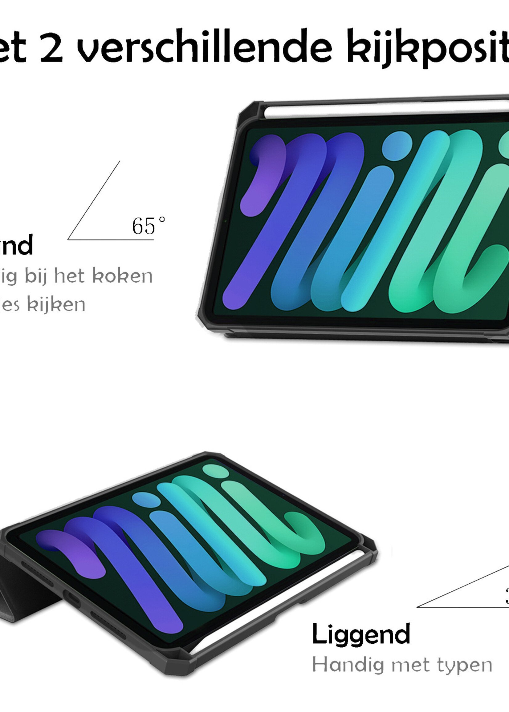 LUQ Hoes Geschikt voor iPad Mini 6 Hoes Luxe Hoesje Case Met Uitsparing Geschikt voor Apple Pencil Met Screenprotector - Hoesje Geschikt voor iPad Mini 6 Hoes Cover - Grijs