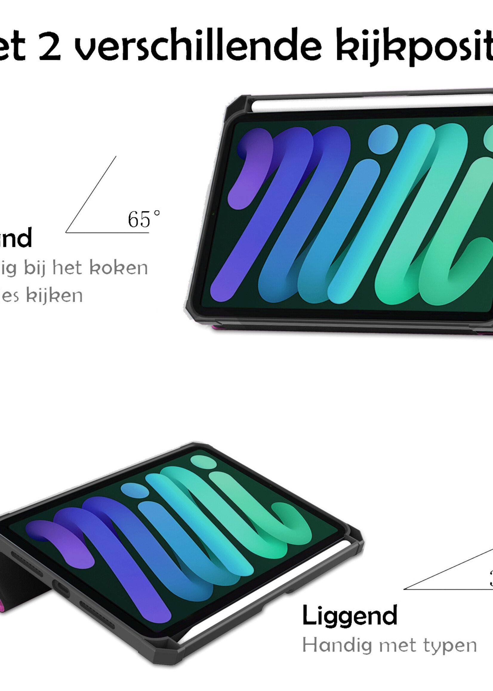 LUQ Hoes Geschikt voor iPad Mini 6 Hoes Luxe Hoesje Case Met Uitsparing Geschikt voor Apple Pencil Met Screenprotector - Hoesje Geschikt voor iPad Mini 6 Hoes Cover - Paars