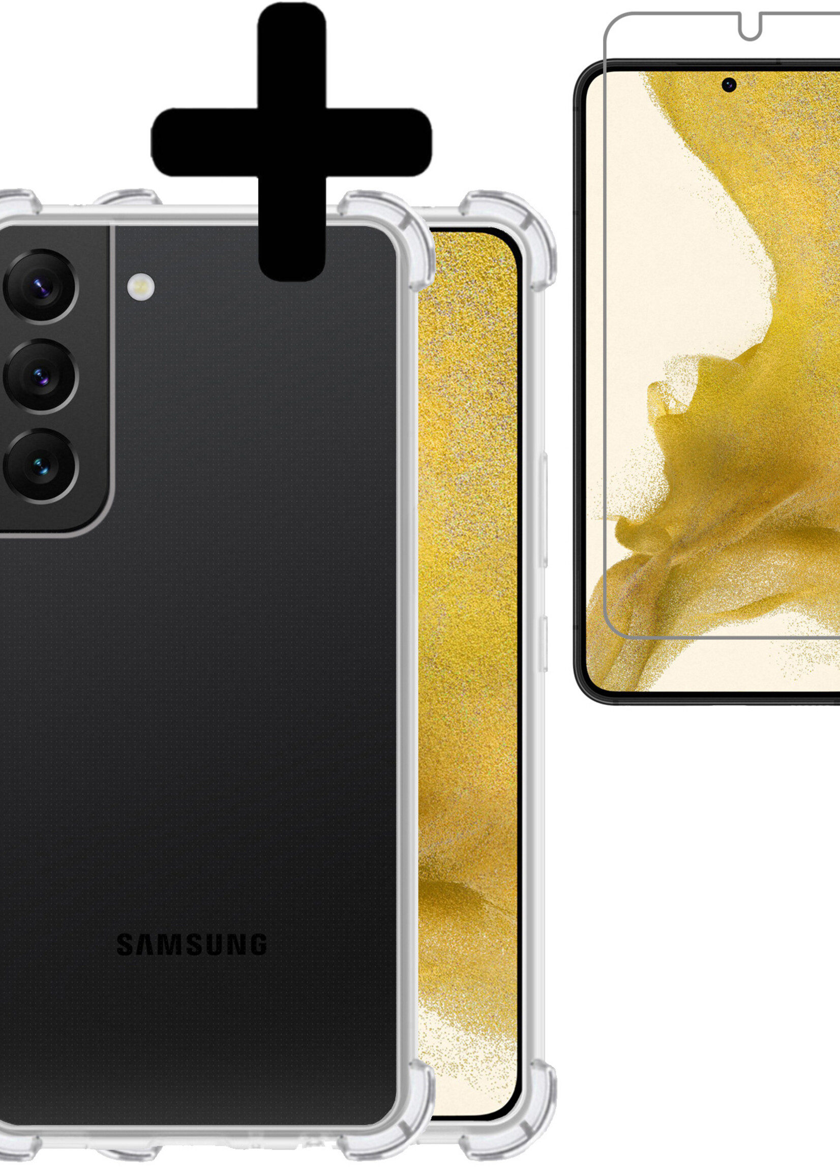 LUQ Hoesje Geschikt voor Samsung S22 Hoesje Shockproof Case Siliconen Met Screenprotector - Hoes Geschikt voor Samsung Galaxy S22 Hoes Cover Siliconen - Transparant