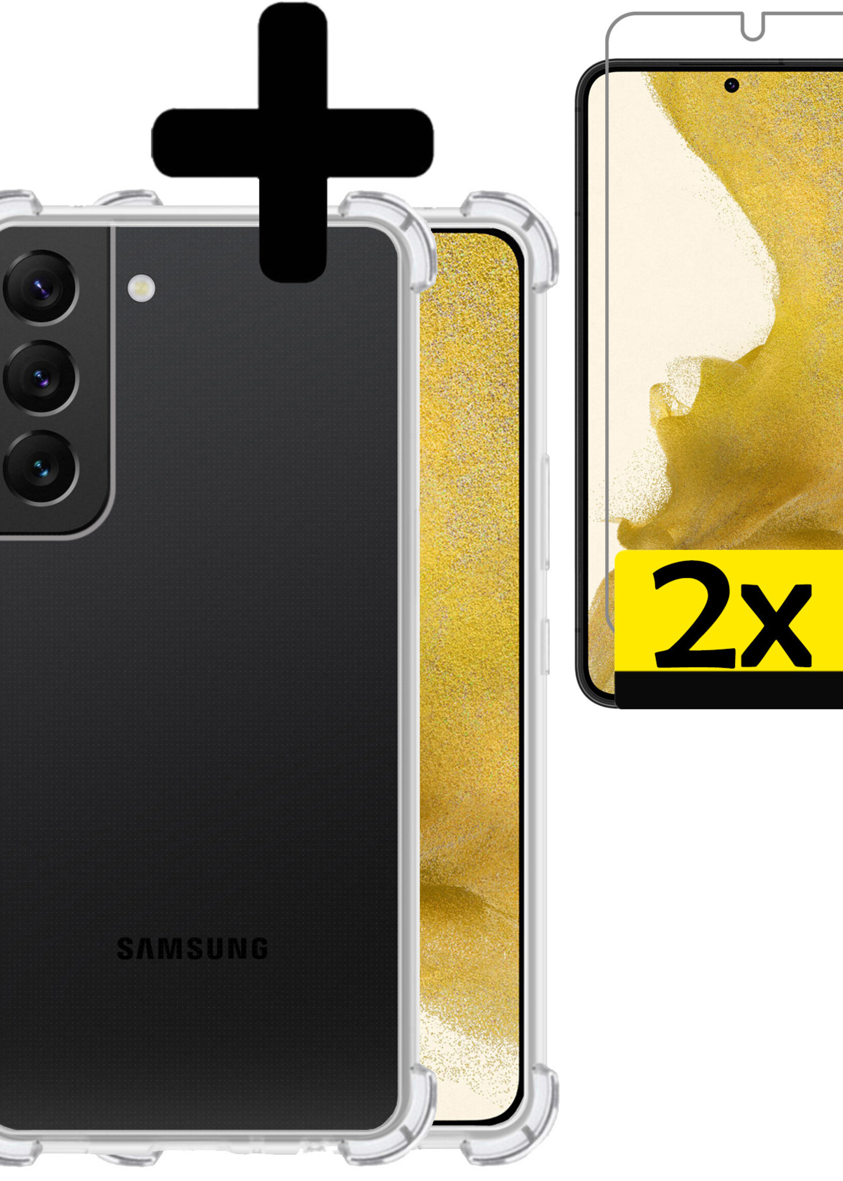 LUQ Hoesje Geschikt voor Samsung S22 Hoesje Shockproof Case Siliconen Met 2x Screenprotector - Hoes Geschikt voor Samsung Galaxy S22 Hoes Cover Siliconen - Transparant