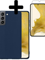 LUQ LUQ Samsung Galaxy S22 Hoesje Siliconen Met Screenprotector - Donkerblauw