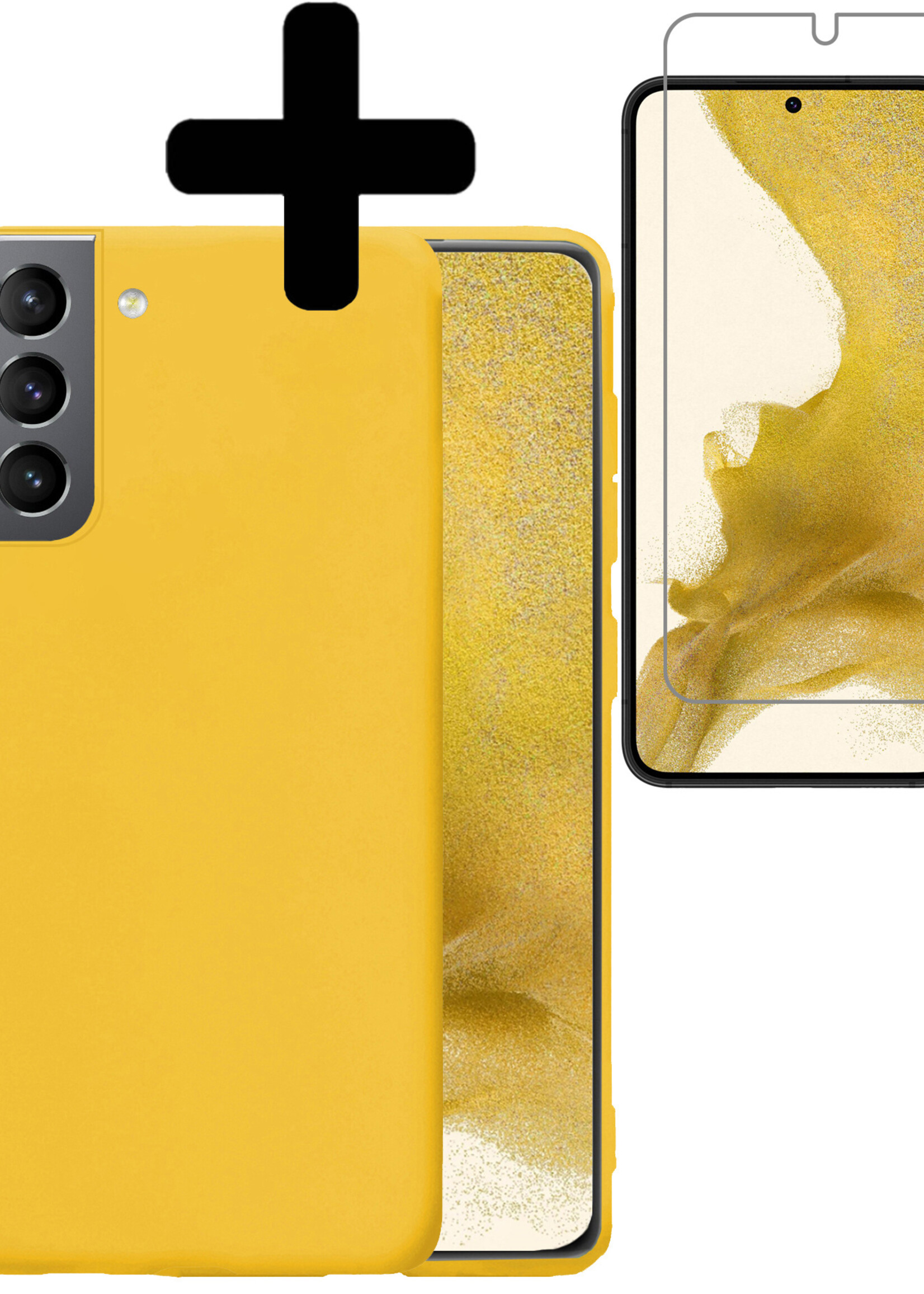LUQ Hoesje Geschikt voor Samsung S22 Hoesje Siliconen Case Met Screenprotector - Hoes Geschikt voor Samsung Galaxy S22 Hoes Siliconen - Geel
