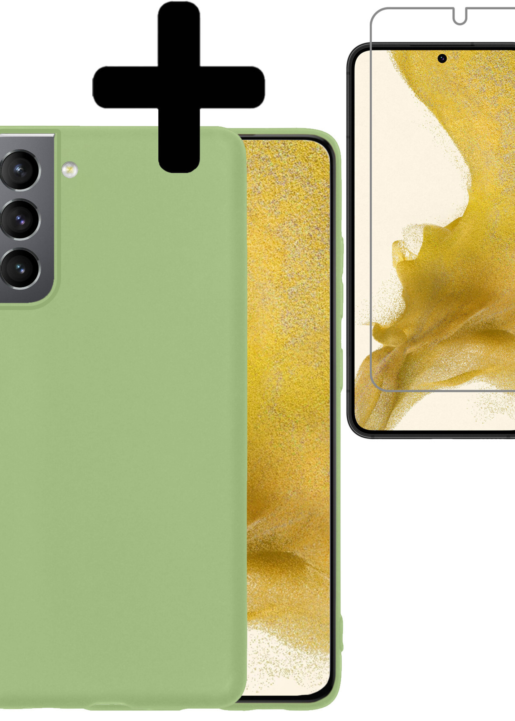 LUQ Hoesje Geschikt voor Samsung S22 Hoesje Siliconen Case Met Screenprotector - Hoes Geschikt voor Samsung Galaxy S22 Hoes Siliconen - Groen
